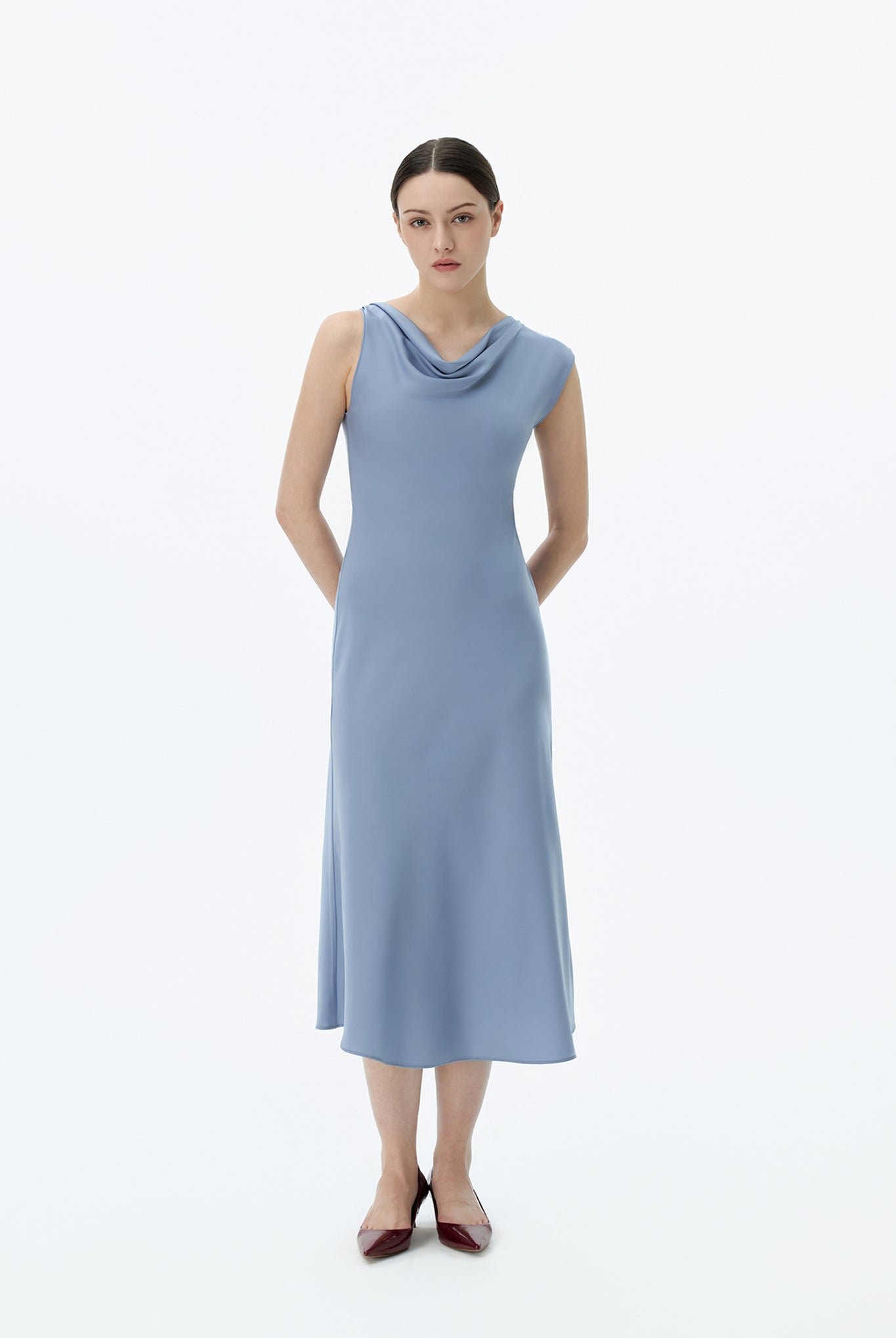 Cowl Neck Dress with Asymmetric Shoulder