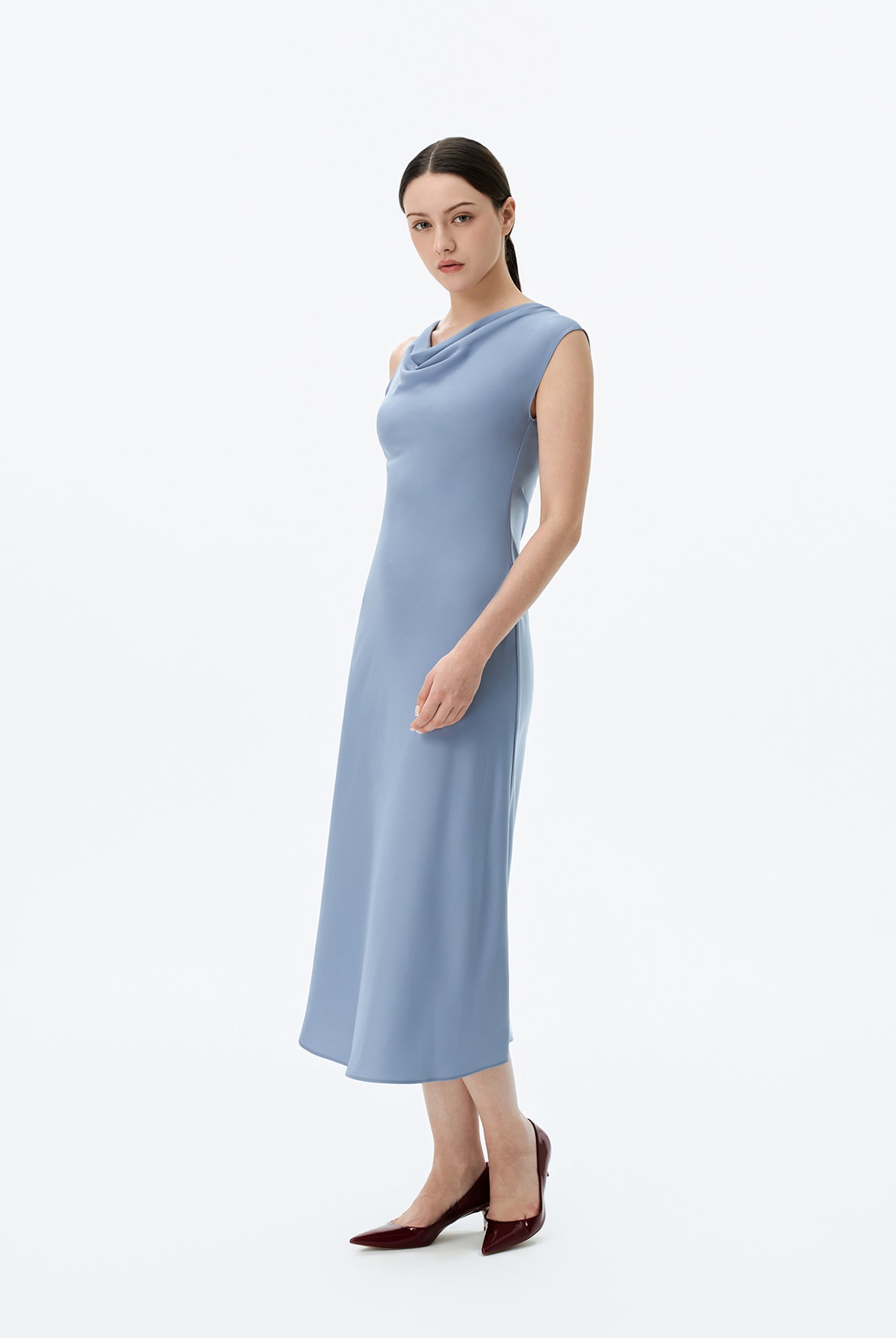 Cowl Neck Dress with Asymmetric Shoulder