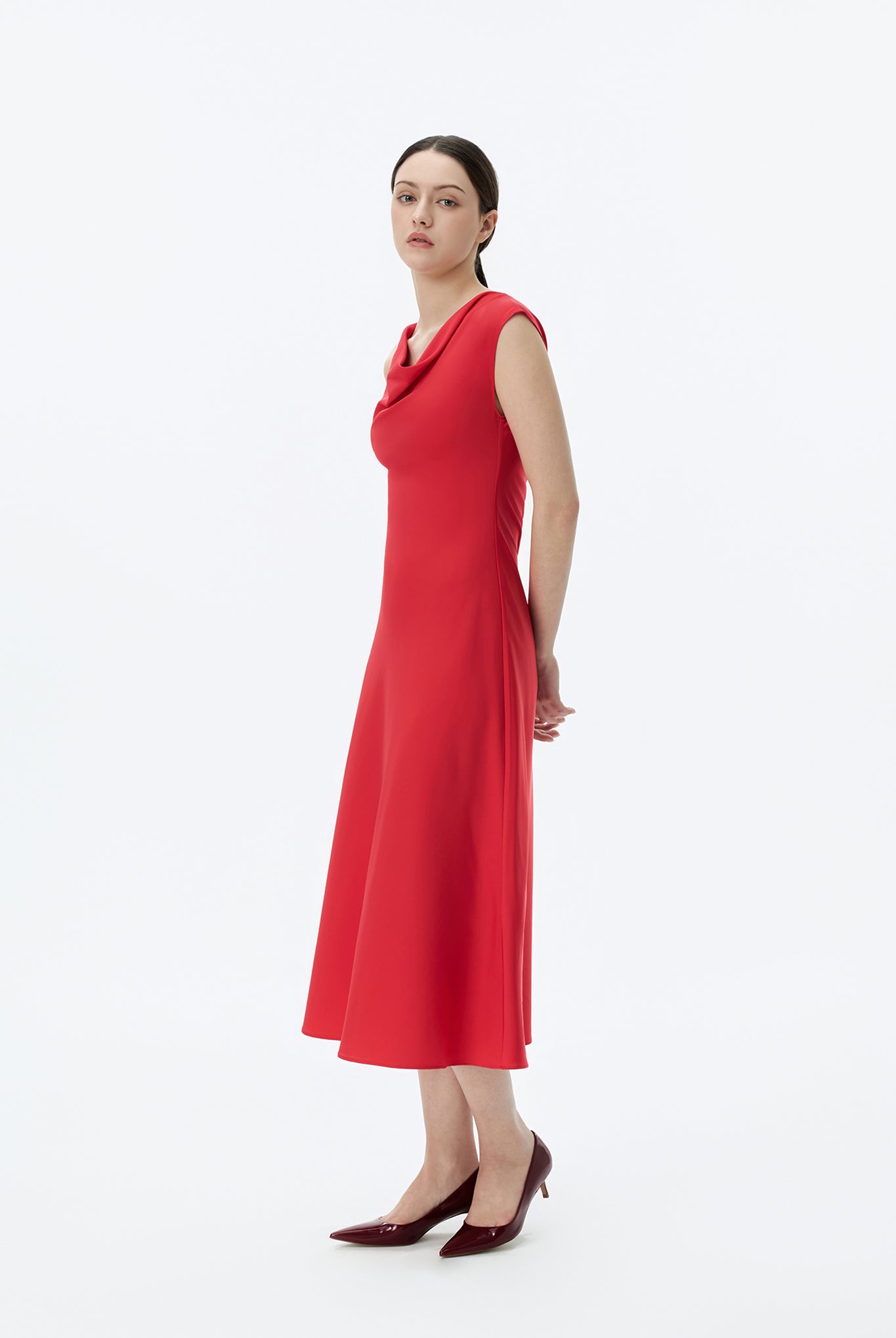 Cowl Neck Dress with Asymmetric Shoulder