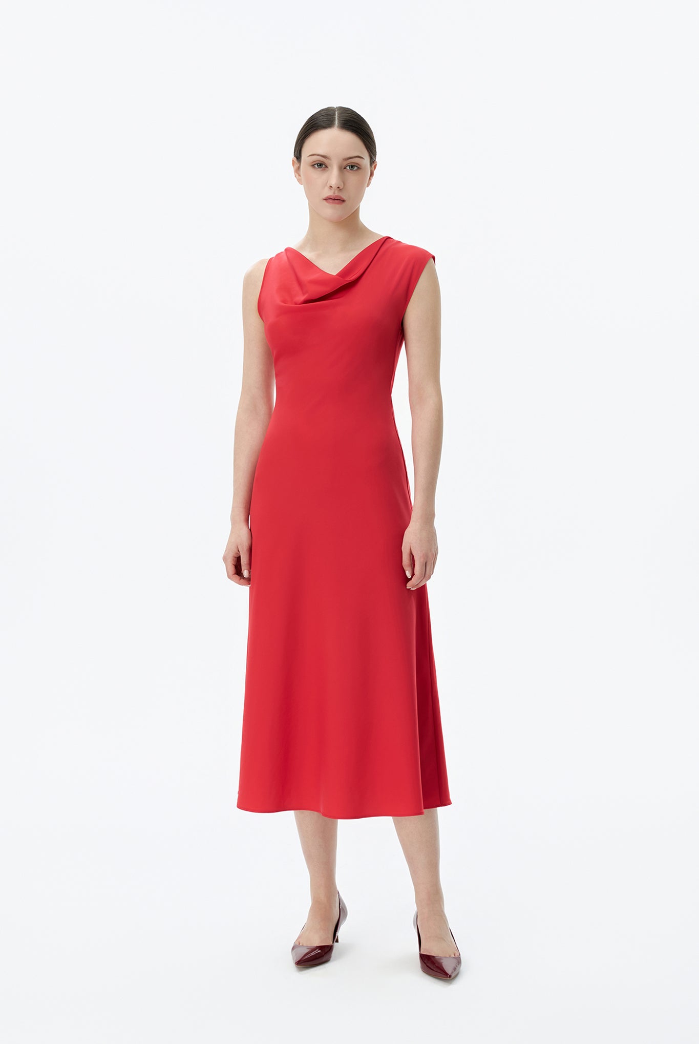 Cowl Neck Dress with Asymmetric Shoulder