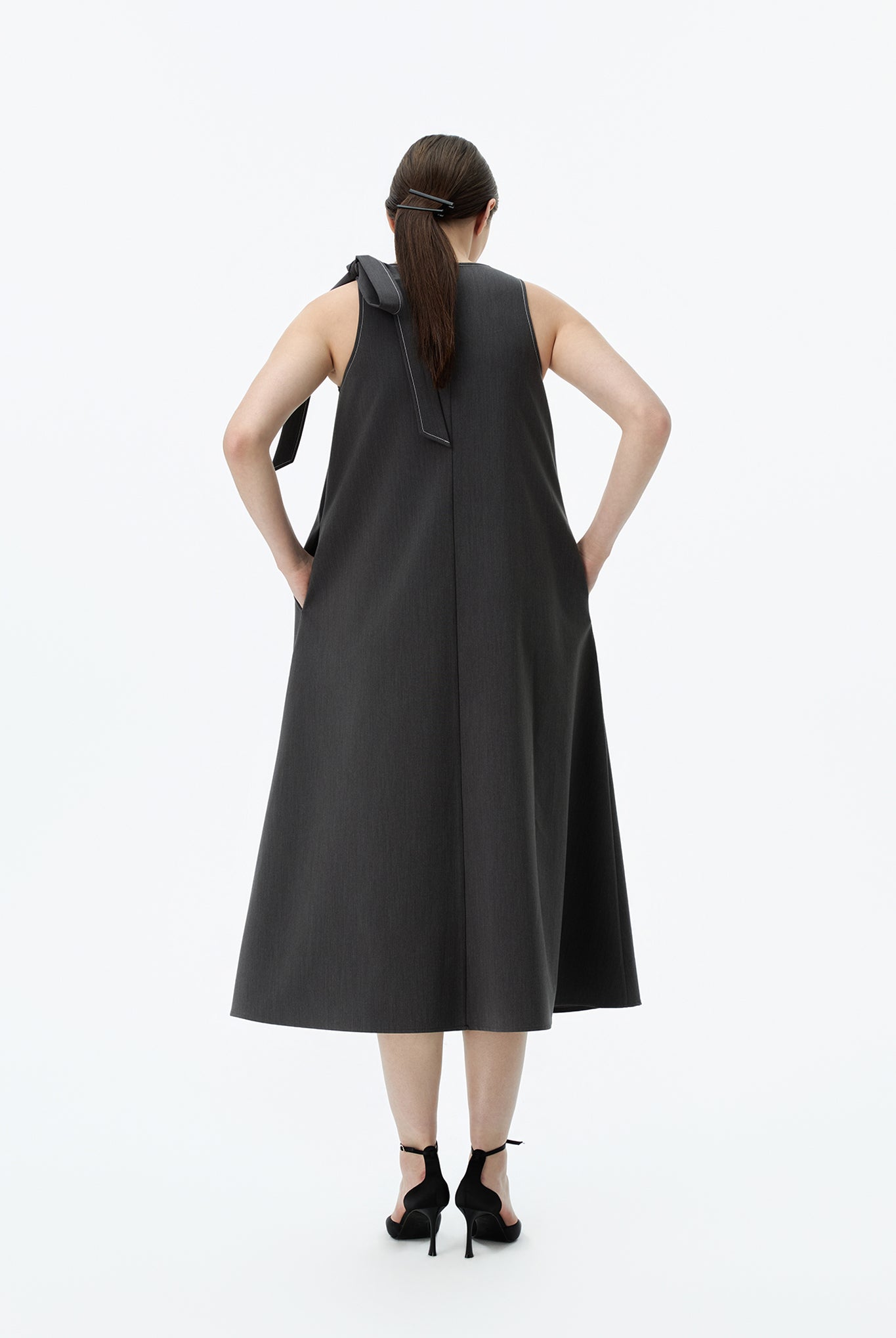 V-Neck Midi Dress With Shoulder-Tie