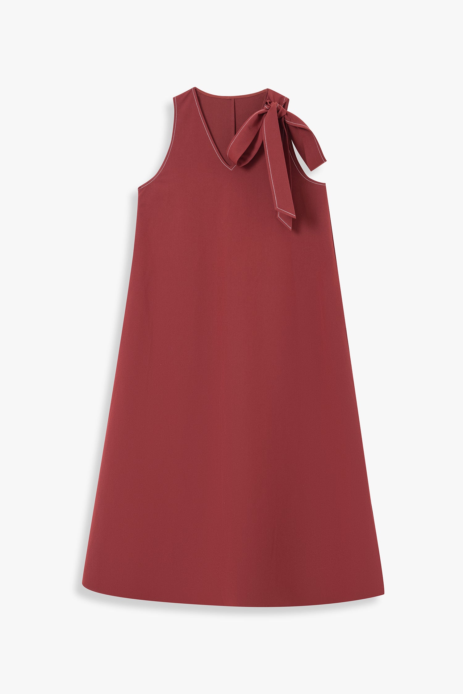 V-Neck Midi Dress With Shoulder-Tie