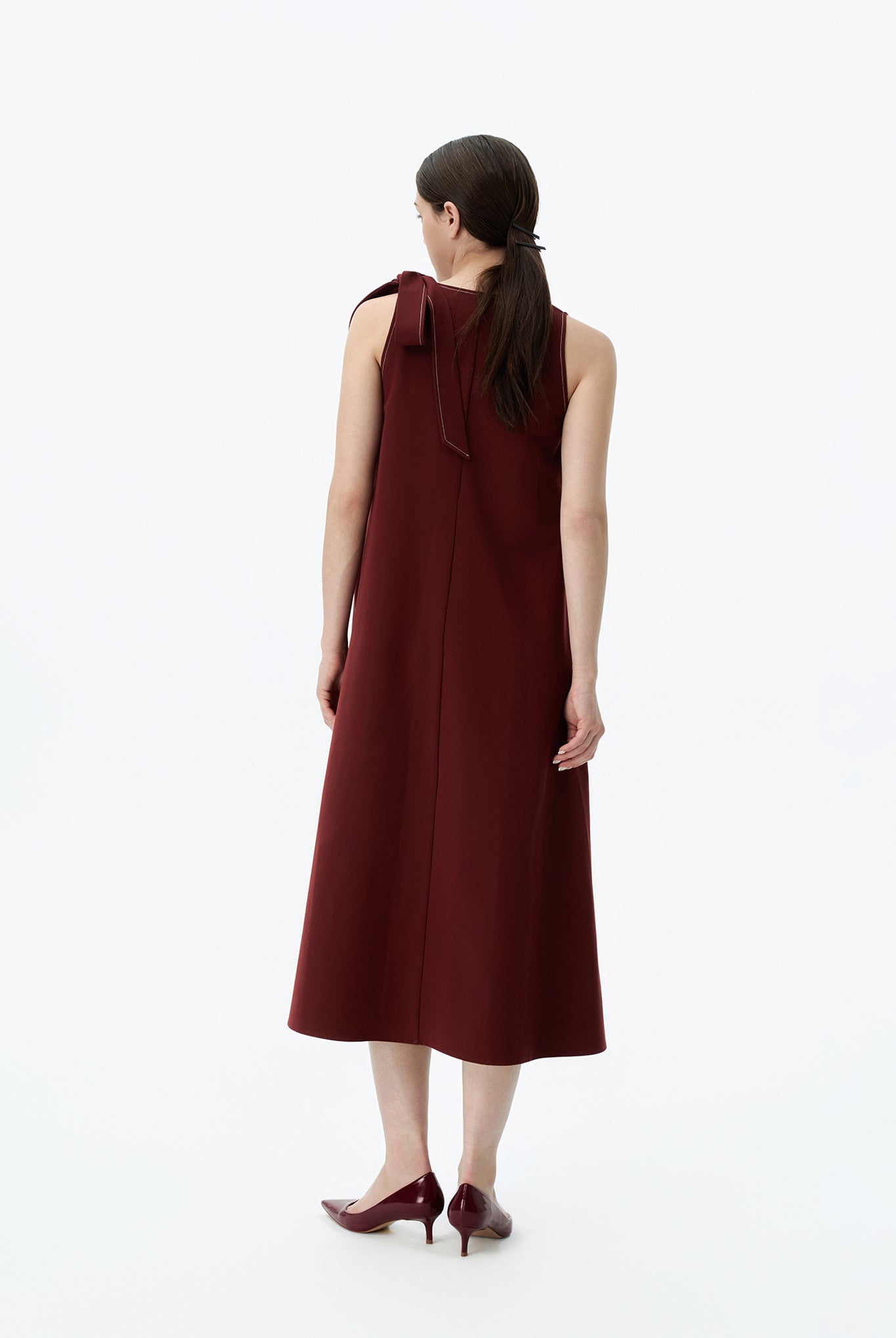 V-Neck Midi Dress With Shoulder-Tie