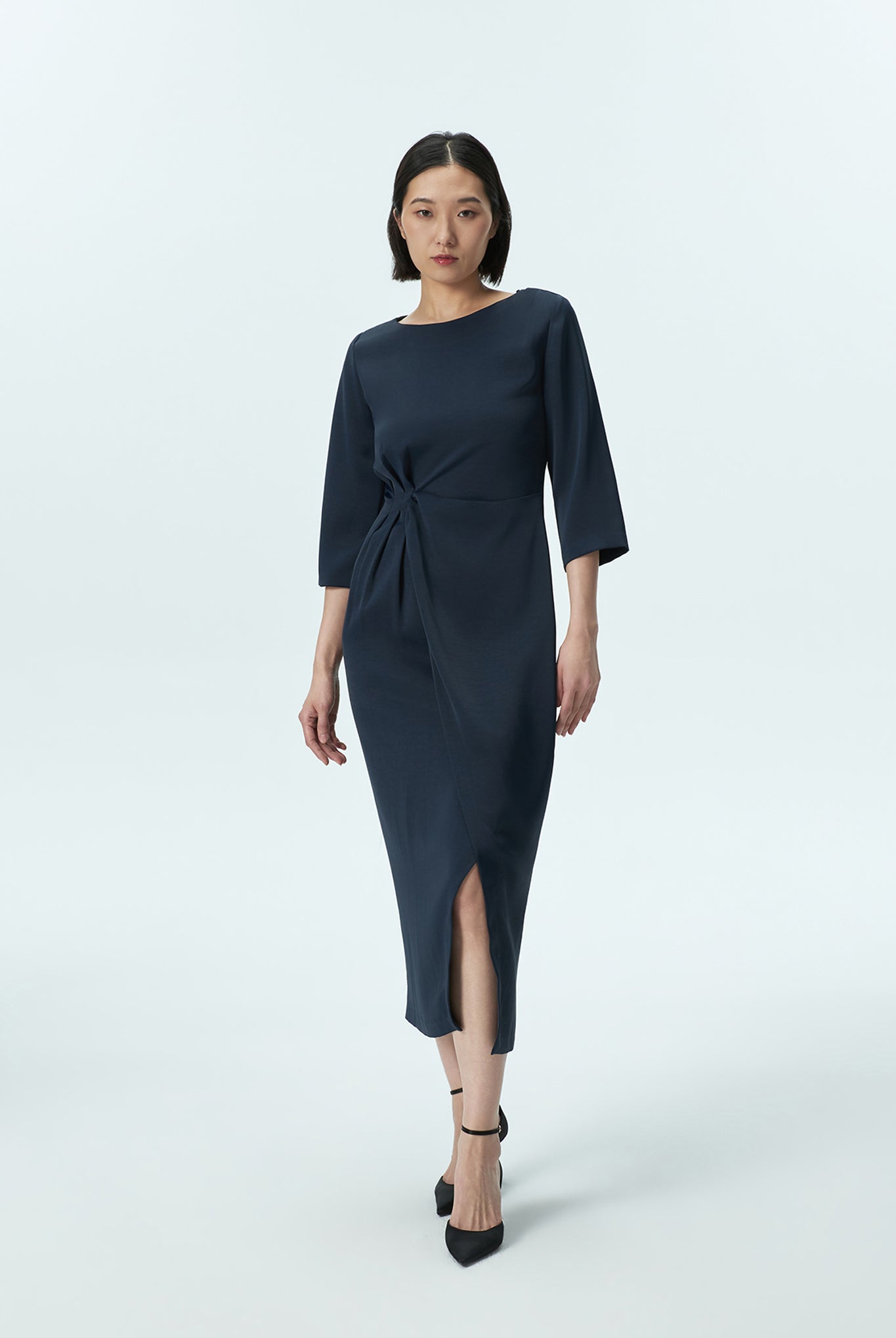 Front Drape Midi Dress