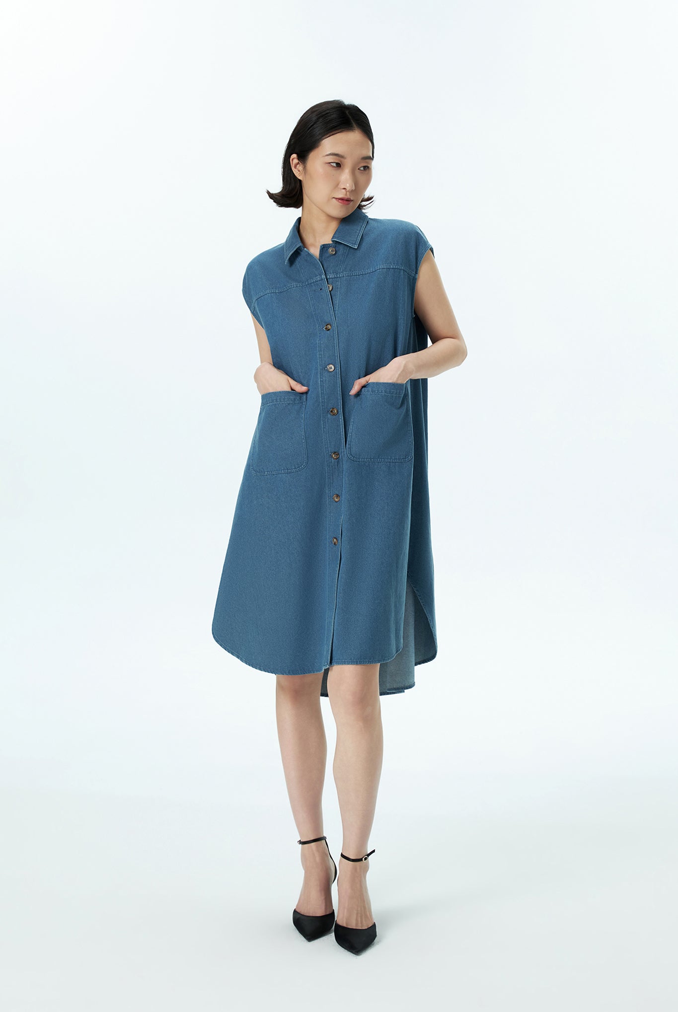 Boxy Knee Length Denim Dress