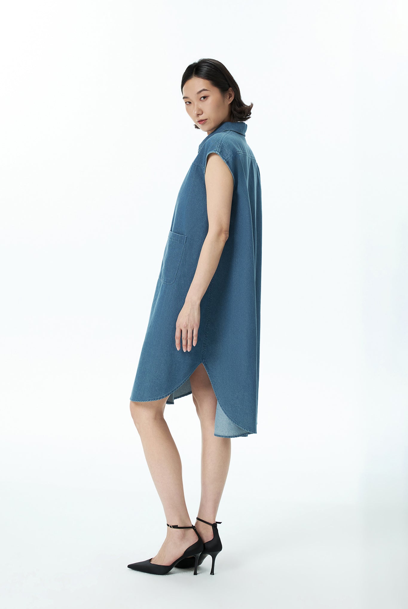 Boxy Knee Length Denim Dress