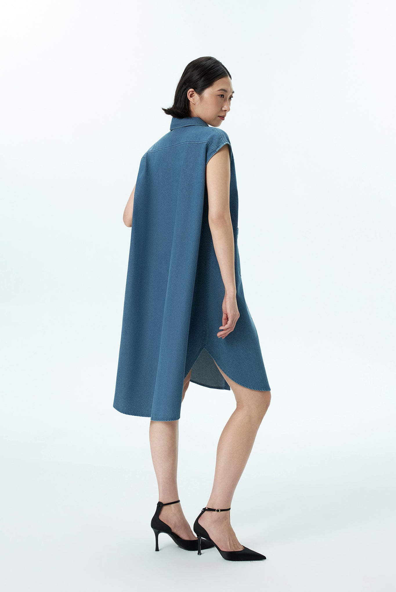 Boxy Knee Length Denim Dress