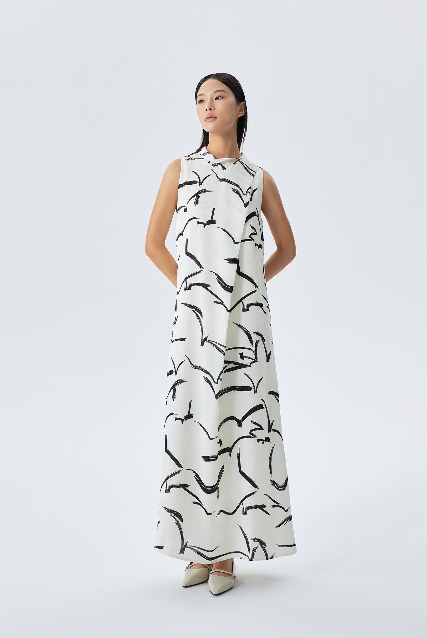 Billi Printed Round Neck Trapeze Dress