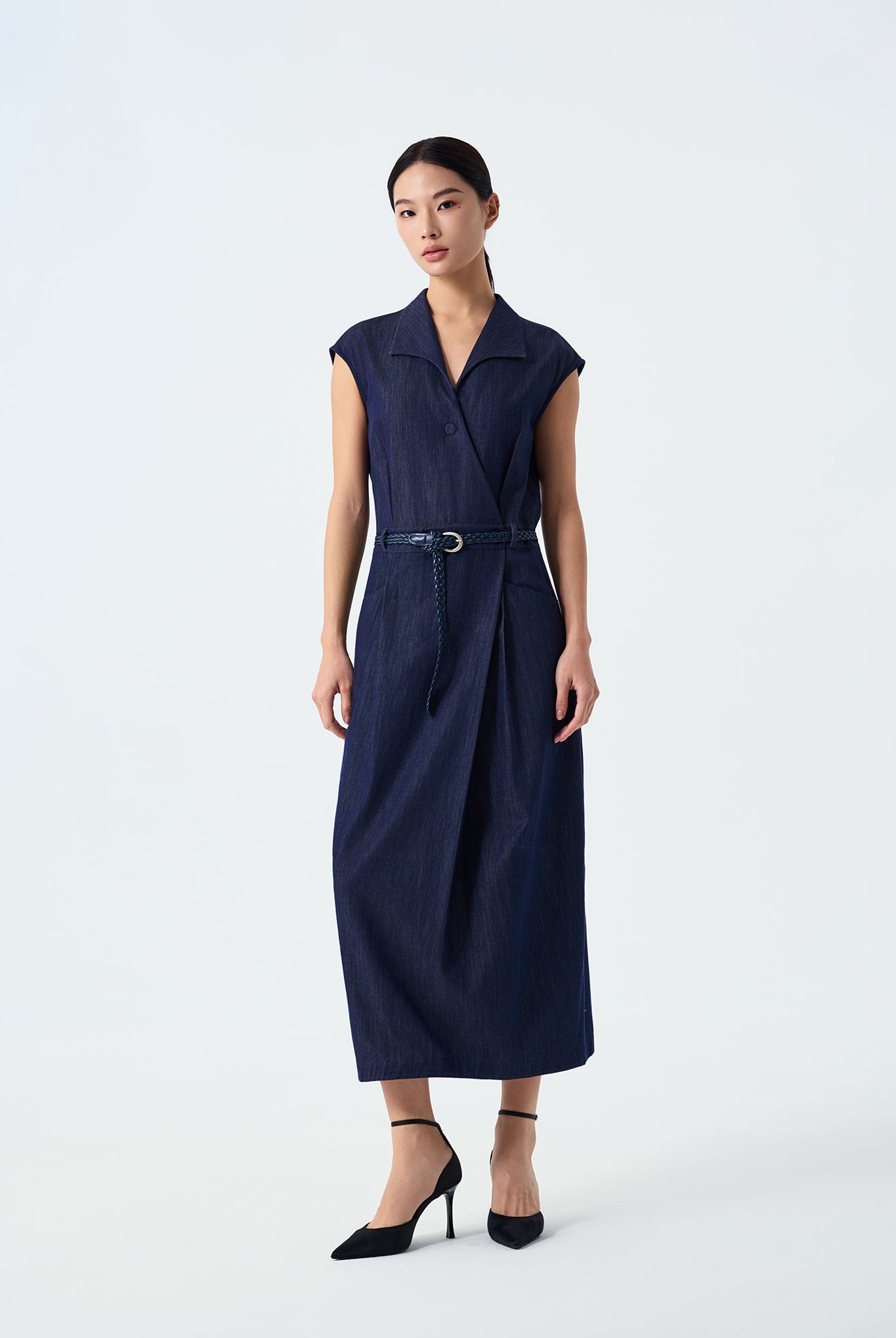 Jade Belted Lyocell Denim Dress