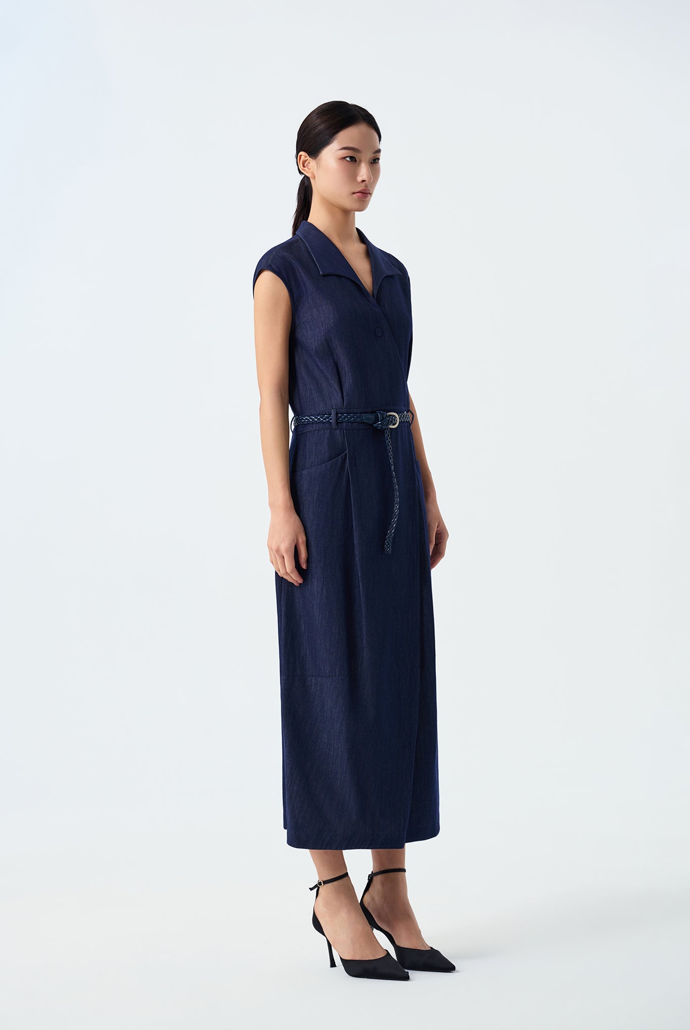 Jade Belted Lyocell Denim Dress