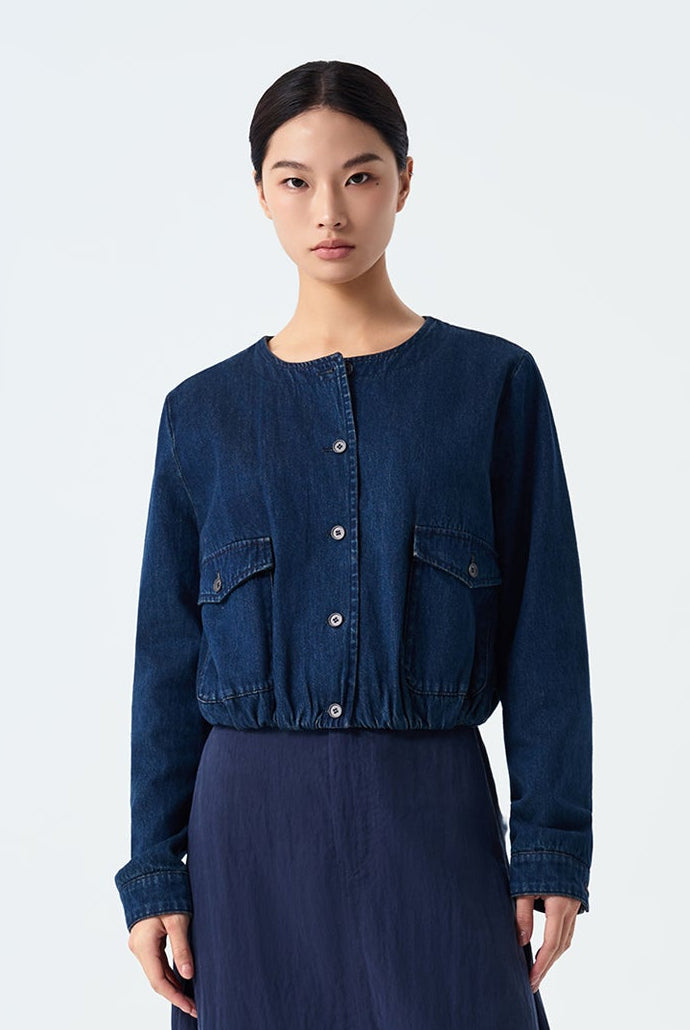 Luca Denim Round Neck Blouson Jacket