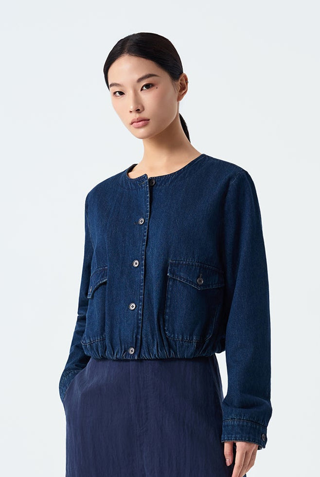 Luca Denim Round Neck Blouson Jacket