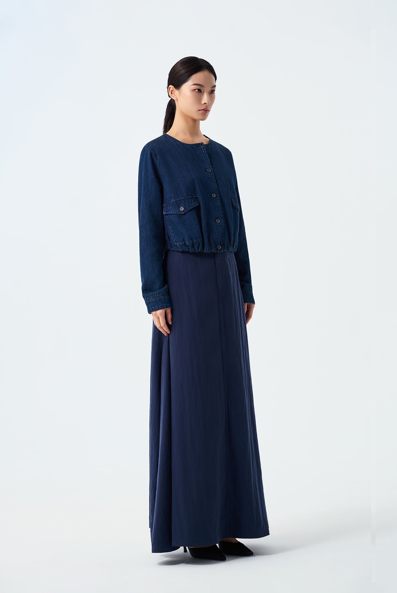 Luca Denim Round Neck Blouson Jacket