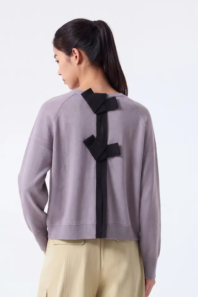 Back Ribbon Tie Knit Top