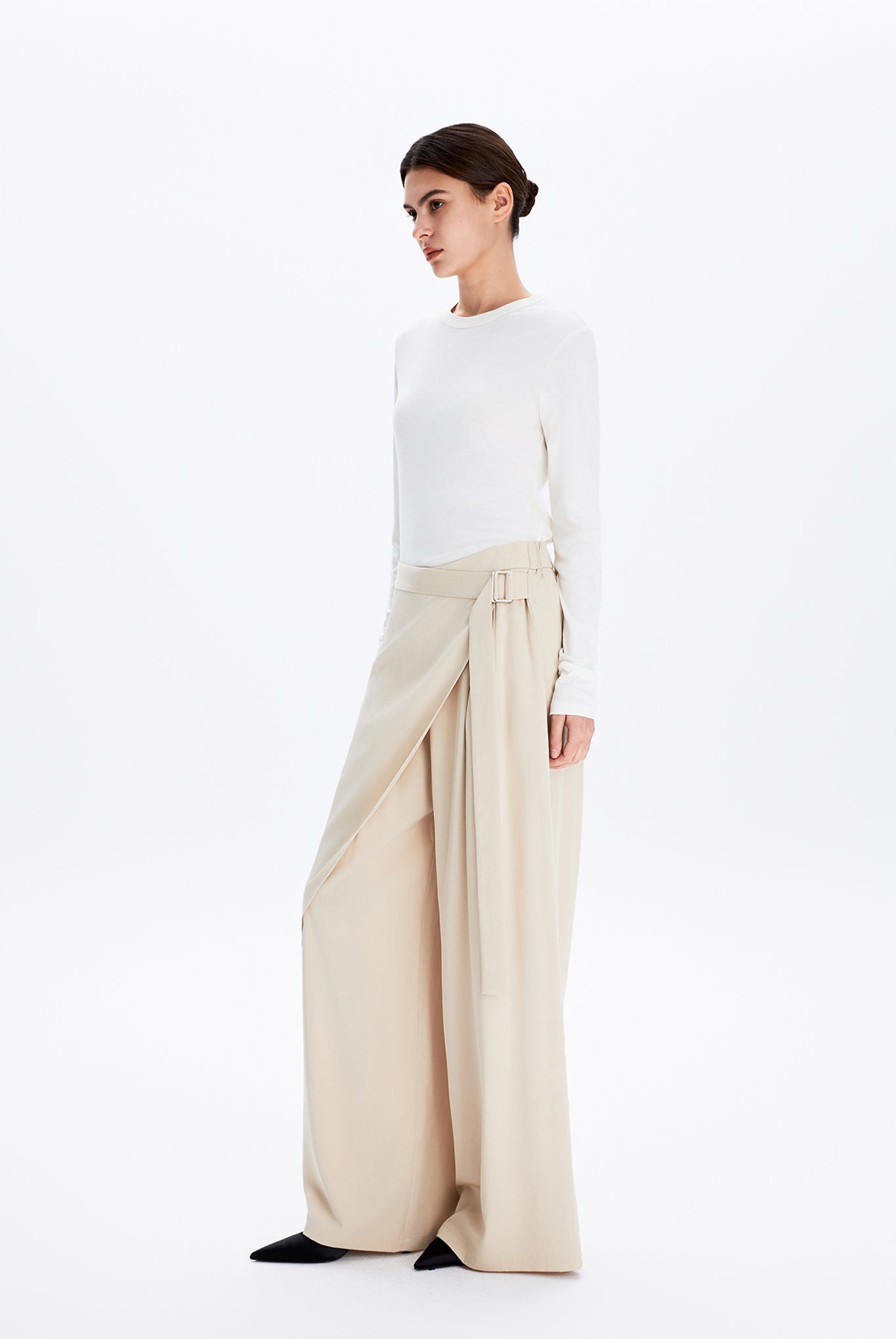 Wide Leg Front Wrap Trousers With Double D Ring