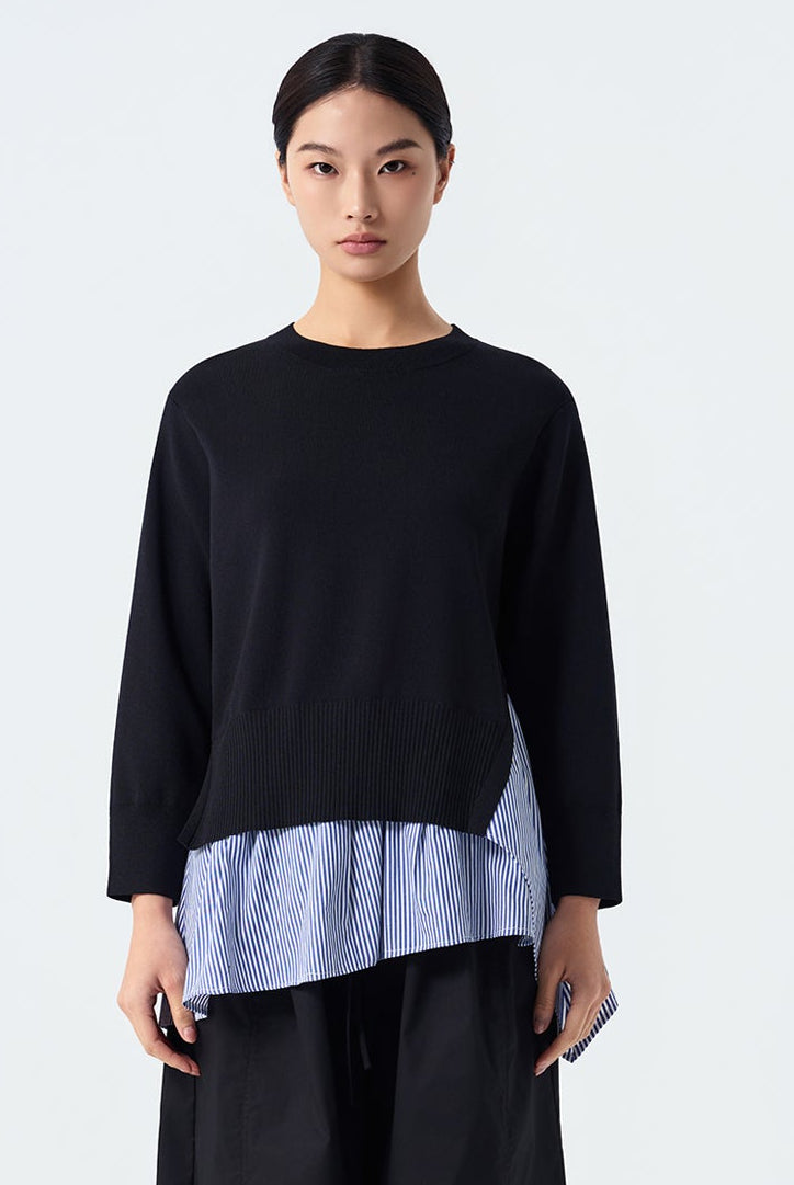 Luca Striped Peplum Long Sleeve Knit