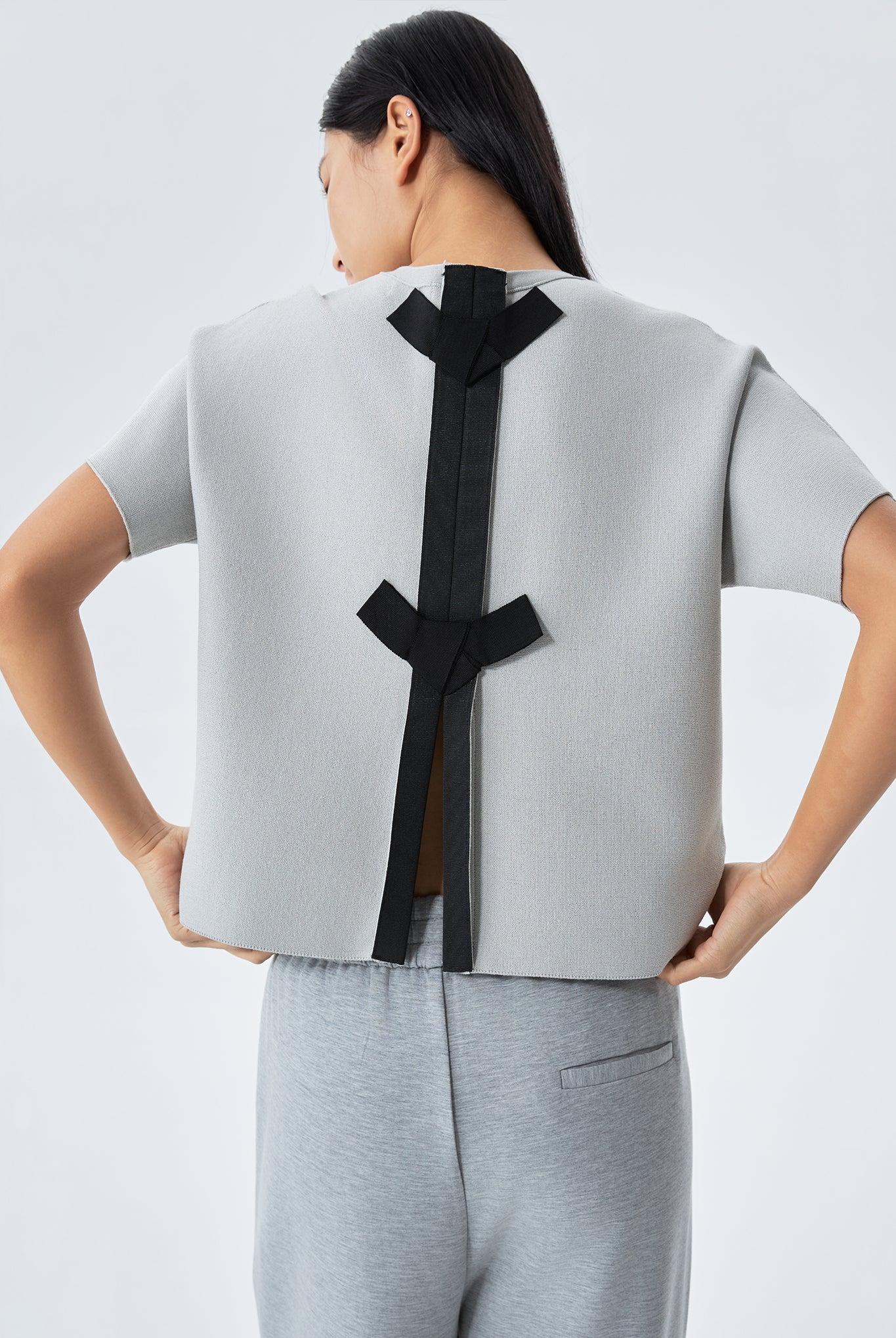 Boxy Top With Grosgrain Ribbon Back
