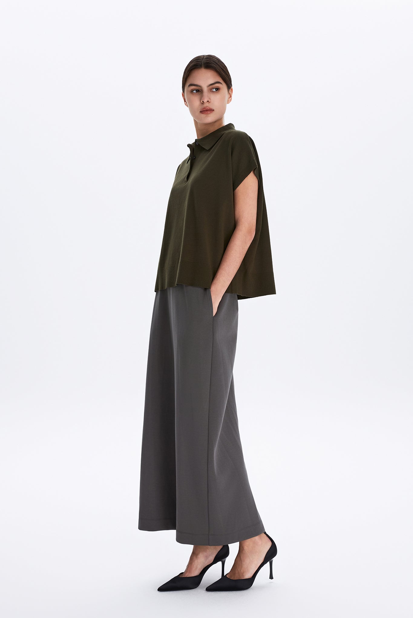 Boxy Sweater Knit Polo Top
