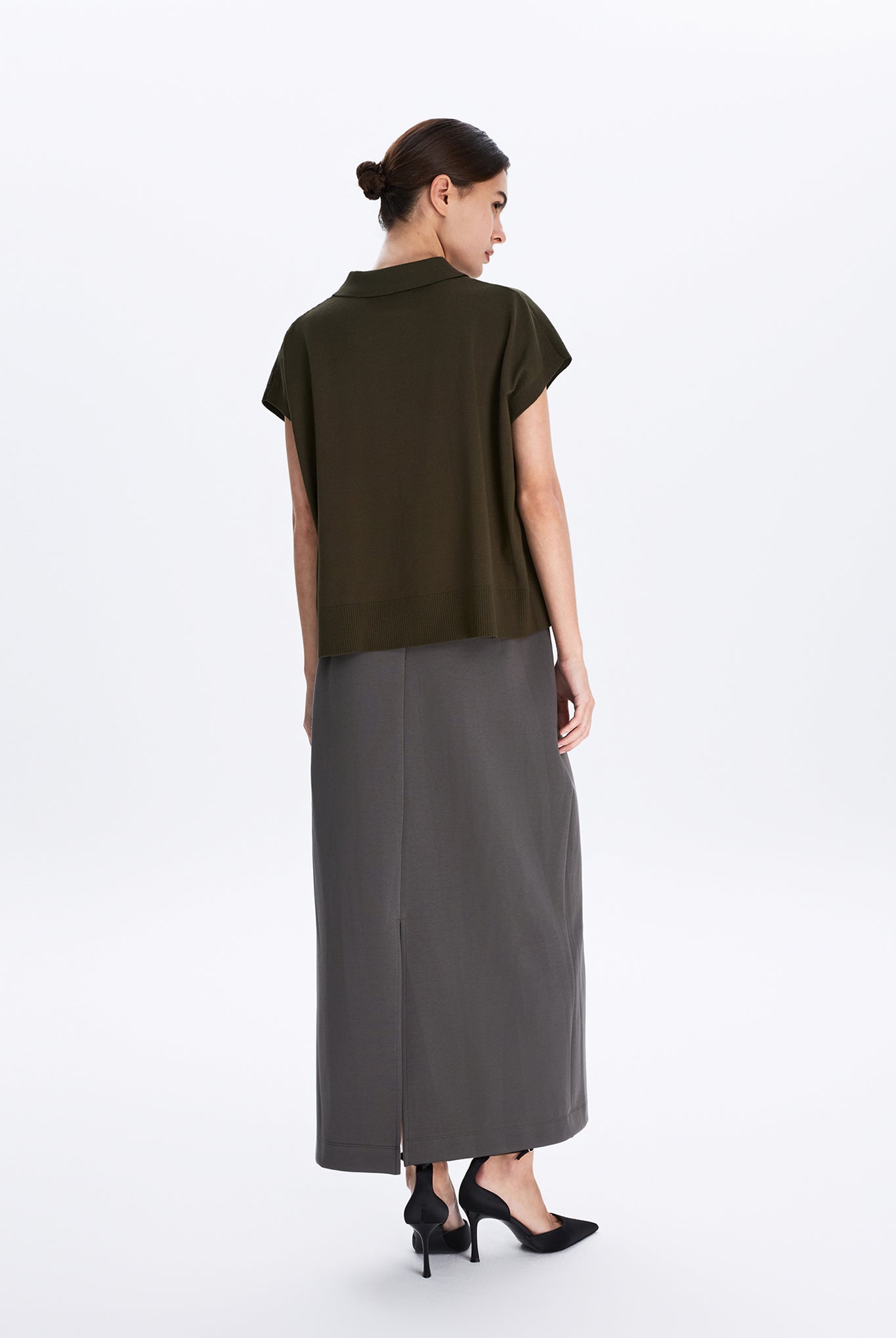 Boxy Sweater Knit Polo Top