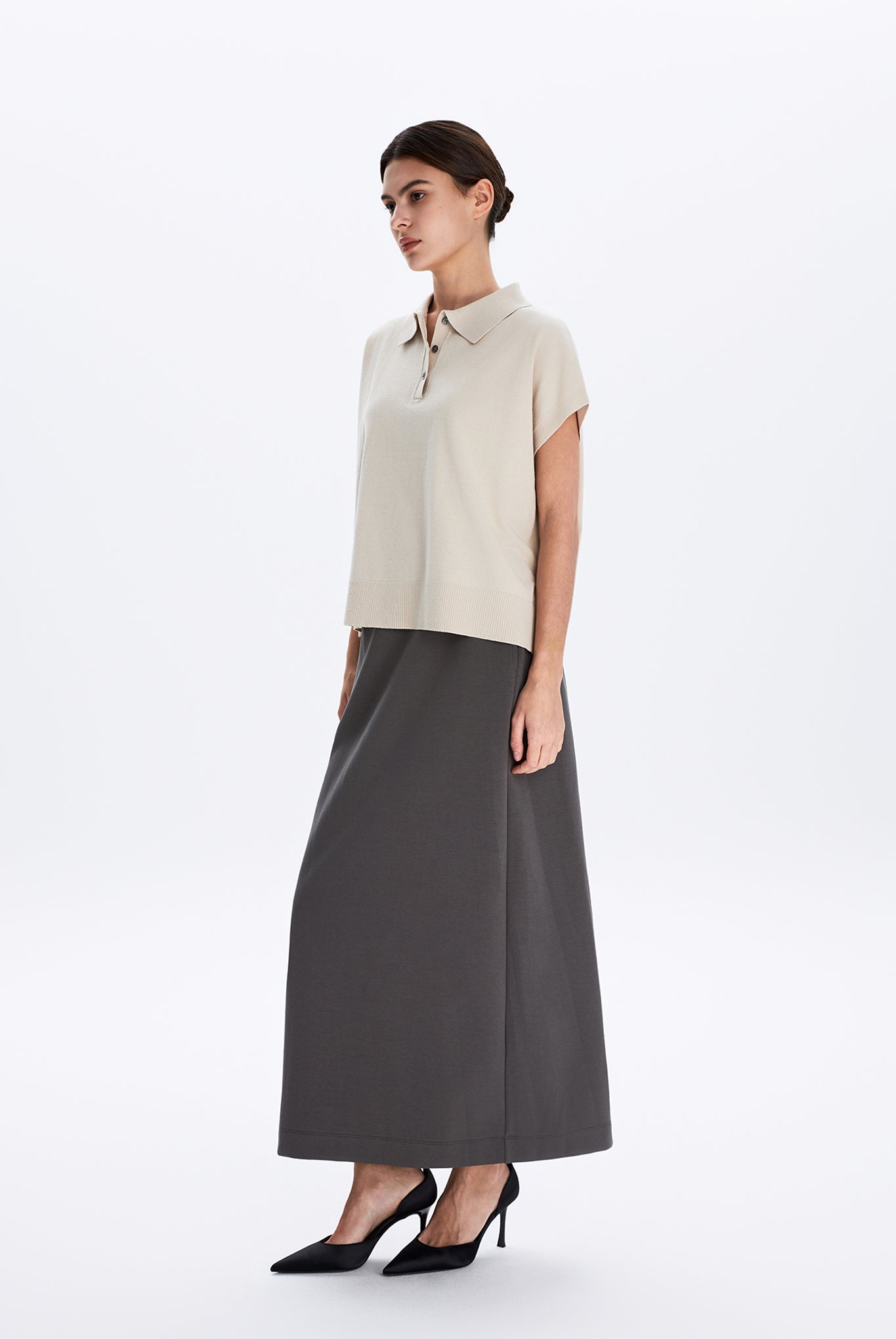 Boxy Sweater Knit Polo Top