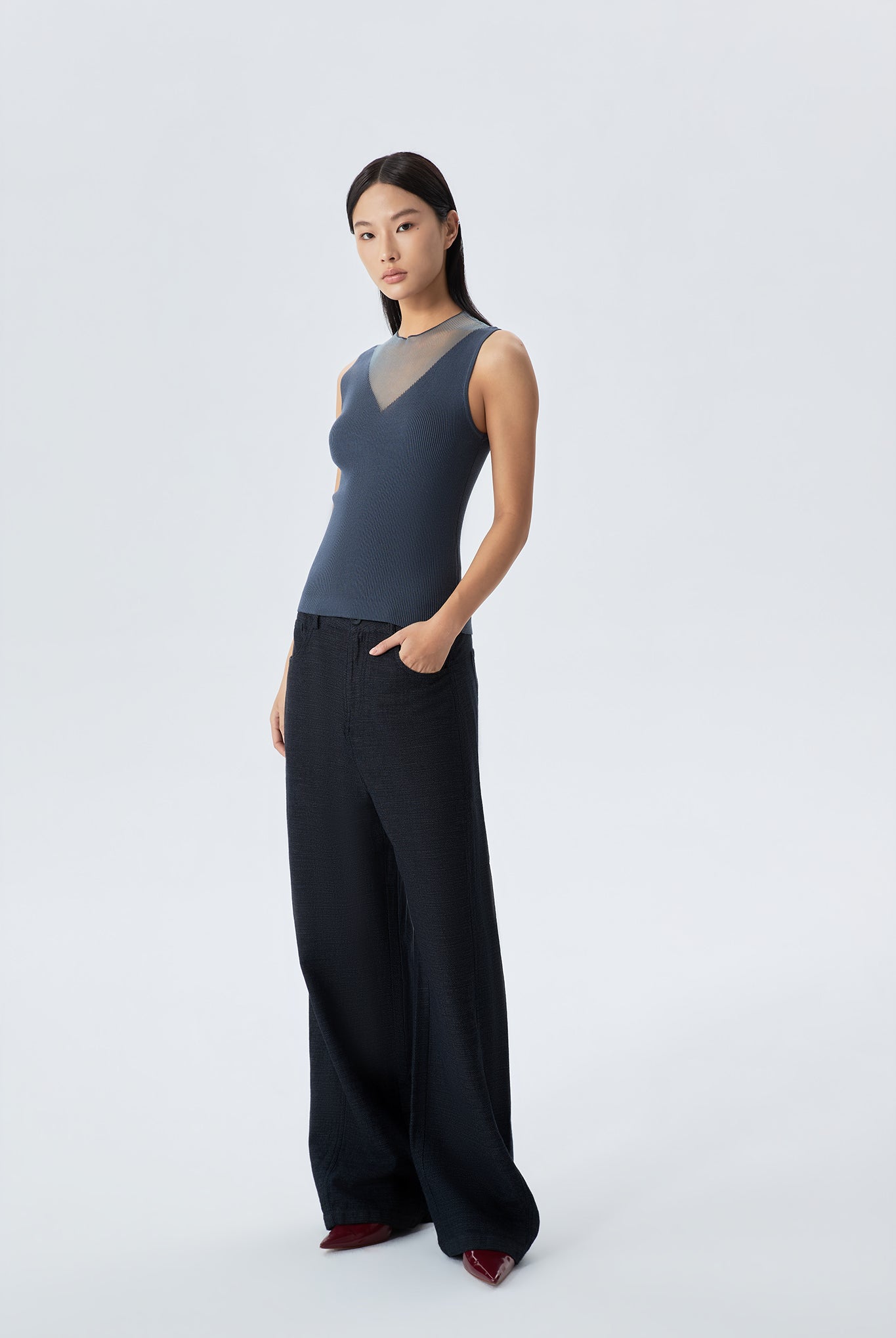 Becca Sleeveless Knit Top Contrast Yarn