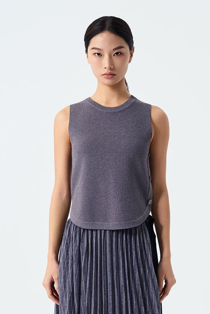 River Button Detail Knit Vest Top
