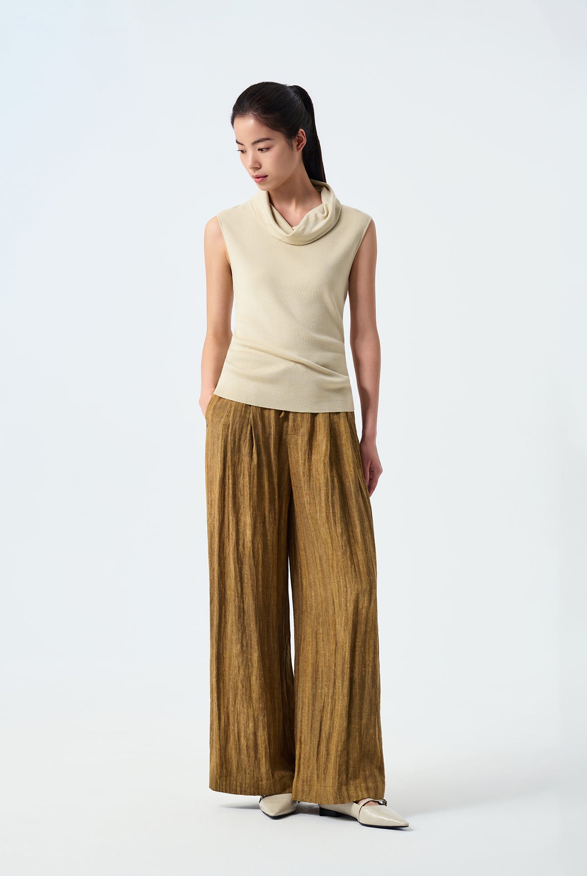 Leona Sleeveless Cowl-Neck Knit Top