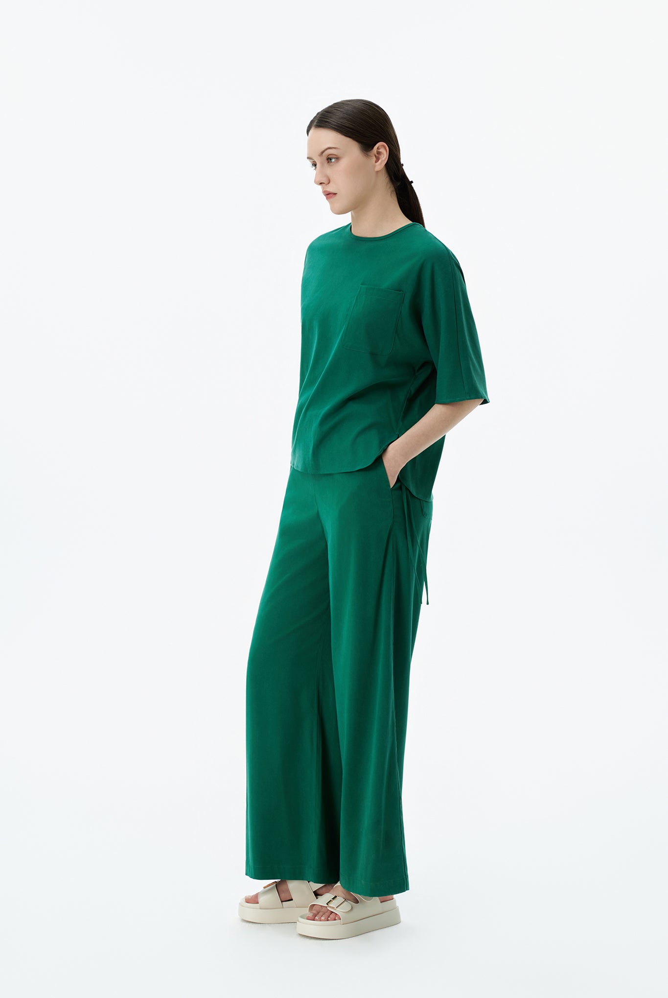 Wide-leg Elasticated Trousers