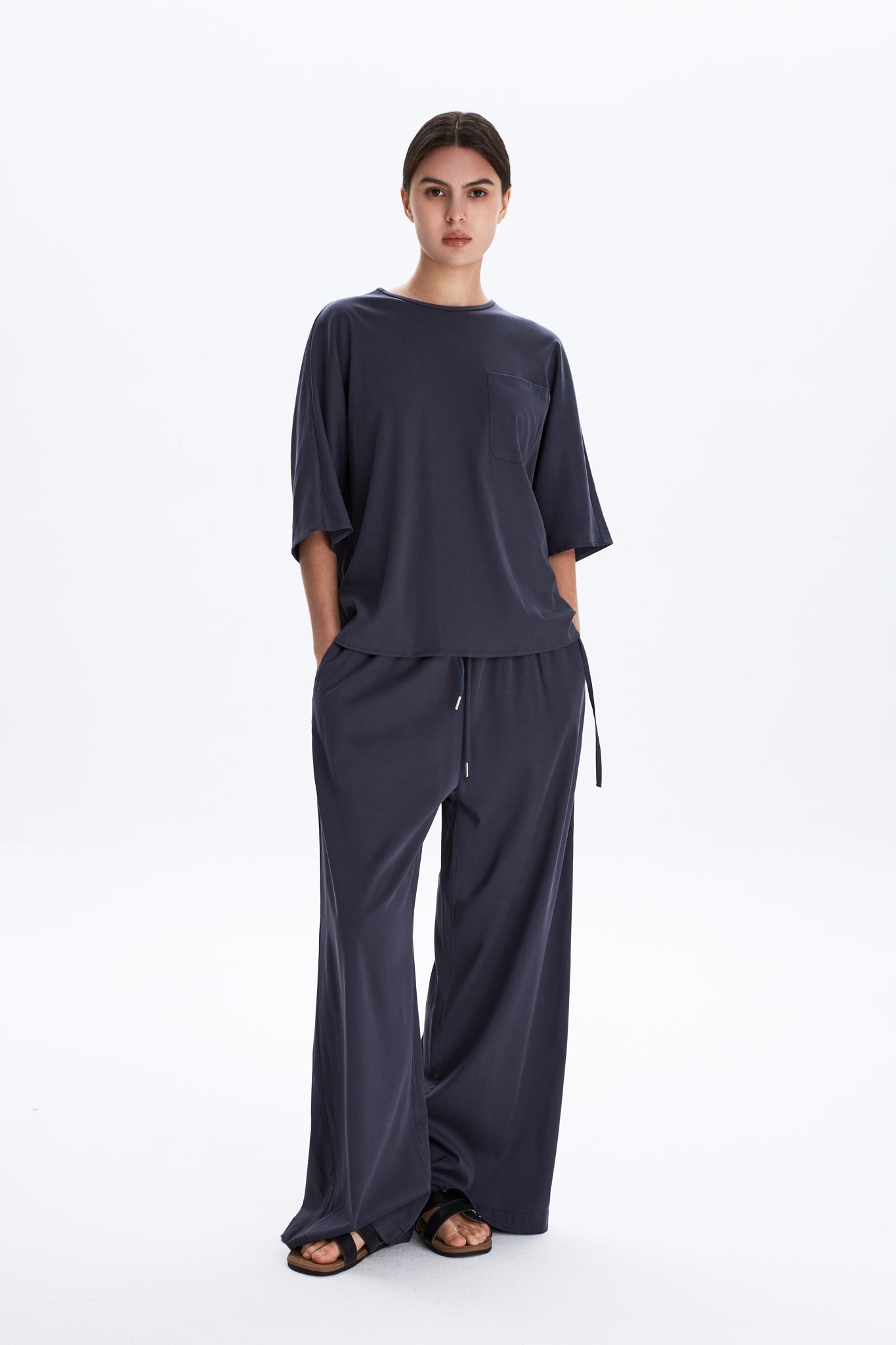 Wide-leg Elasticated Trousers