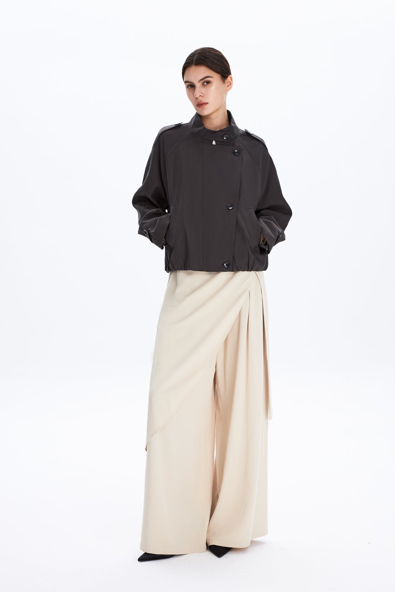 Wide Leg Front Wrap Trousers With Double D Ring