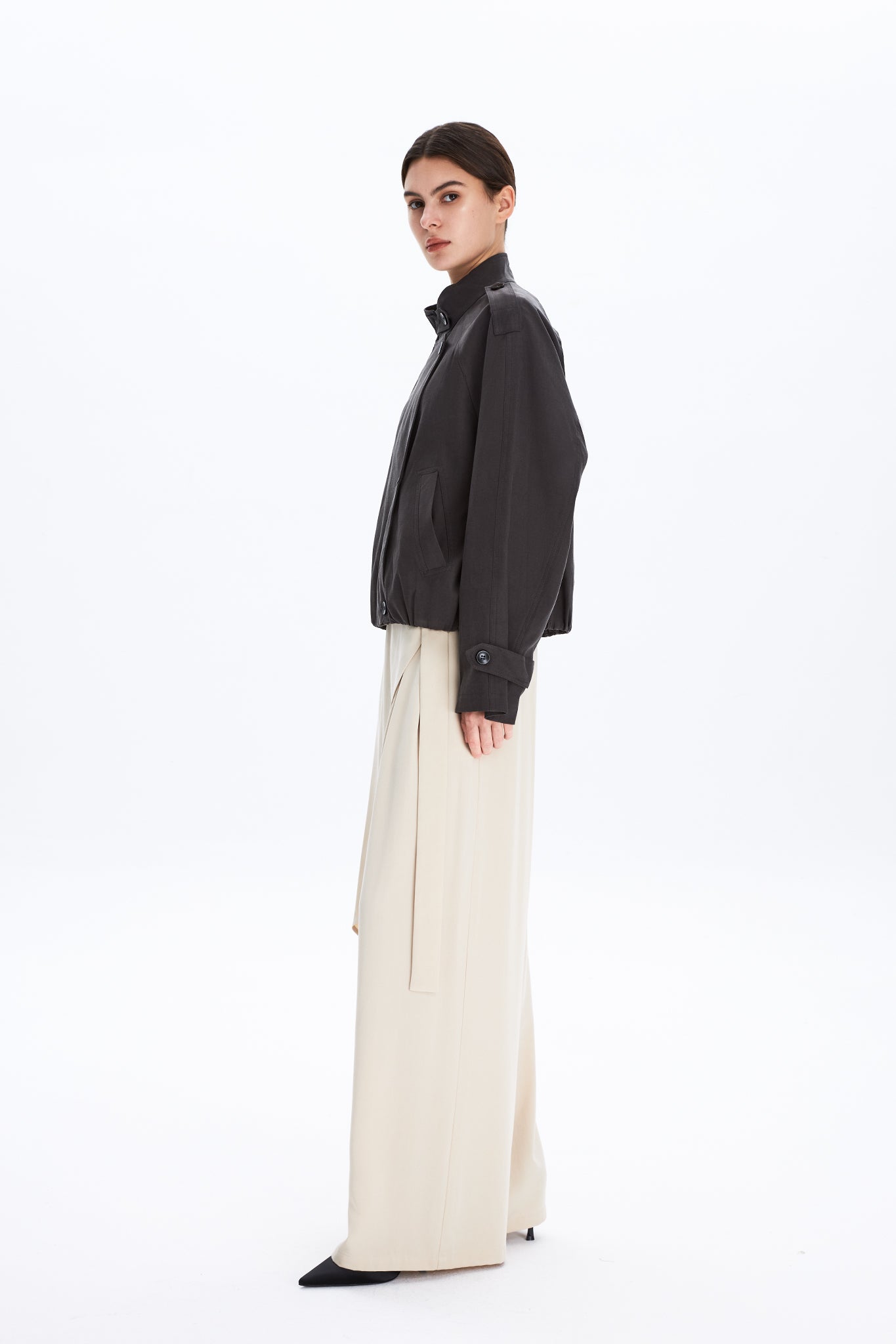 Wide Leg Front Wrap Trousers With Double D Ring
