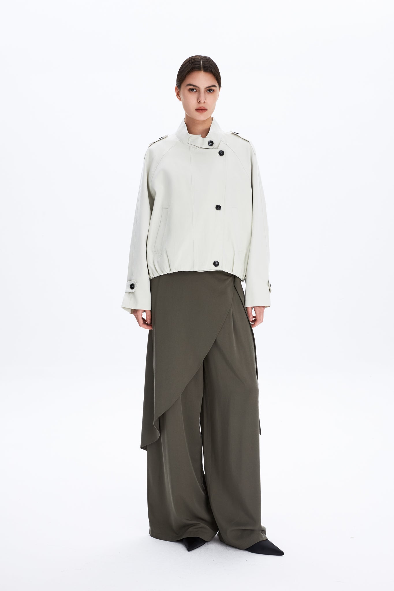 Wide Leg Front Wrap Trousers With Double D Ring
