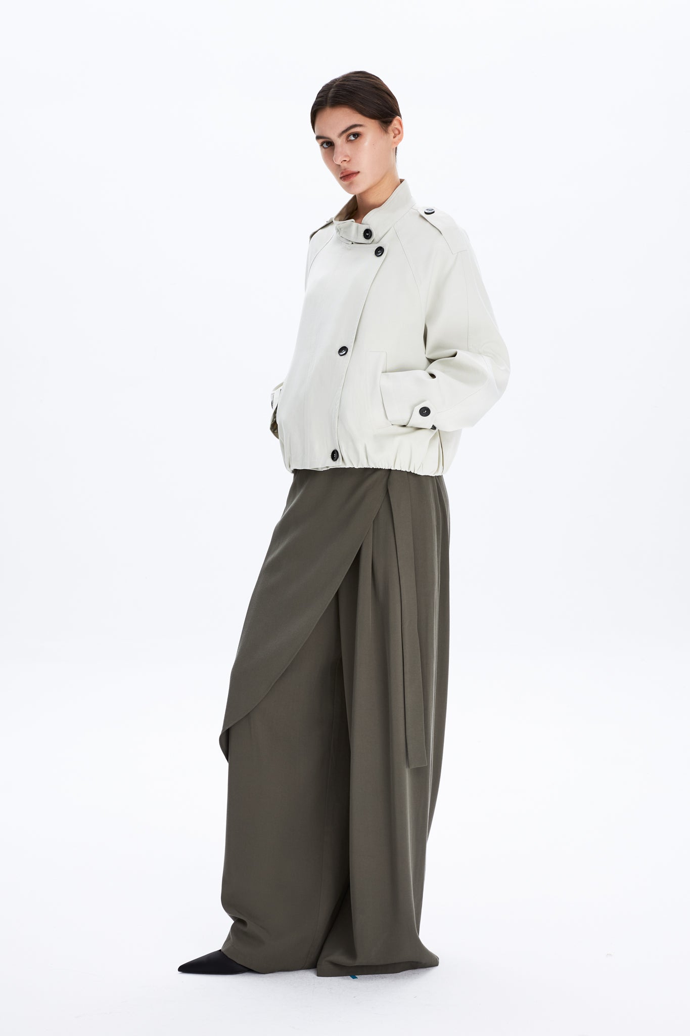 Wide Leg Front Wrap Trousers With Double D Ring