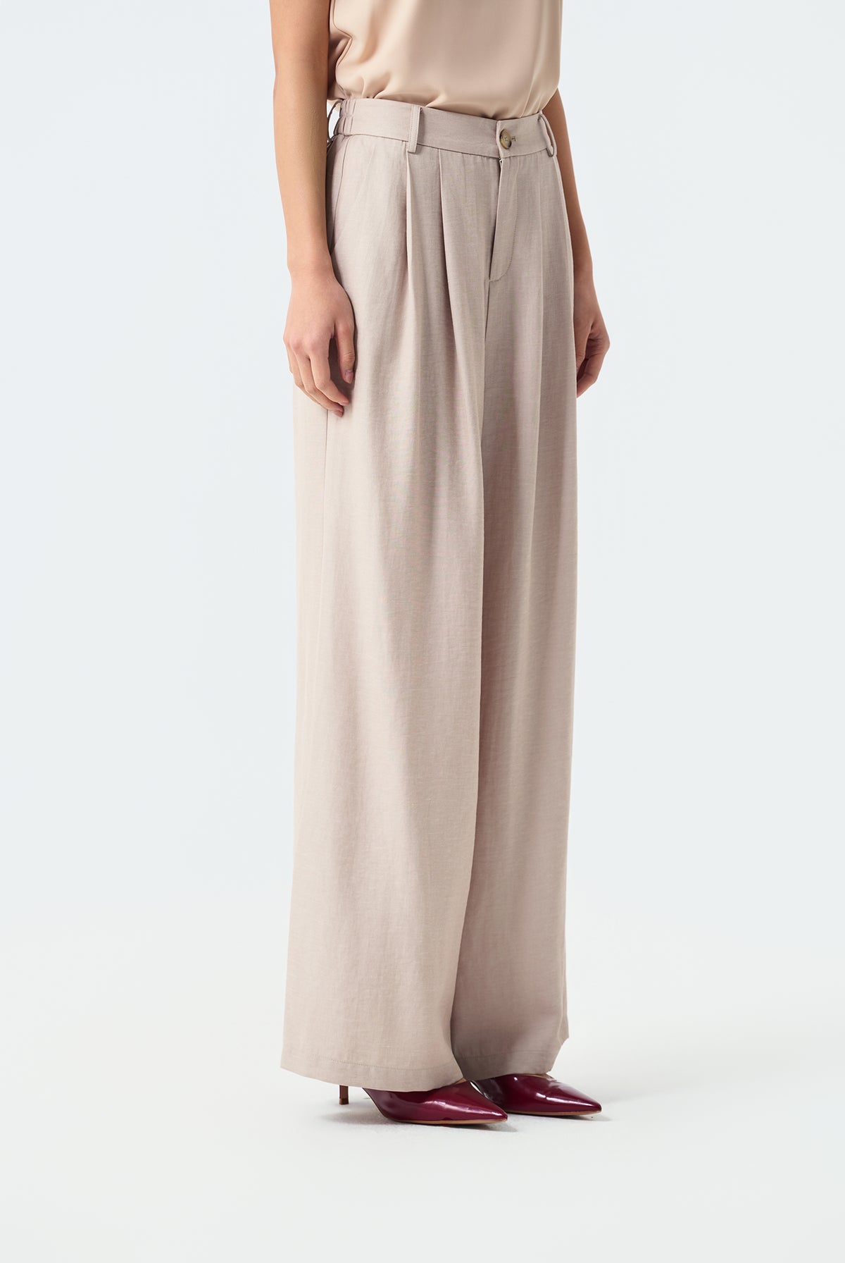 Lena Front-Pleated Wide-Leg Trousers