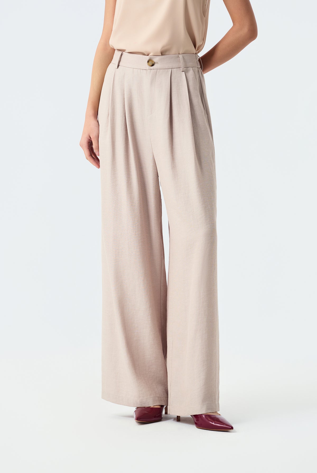 Lena Front-Pleated Wide-Leg Trousers