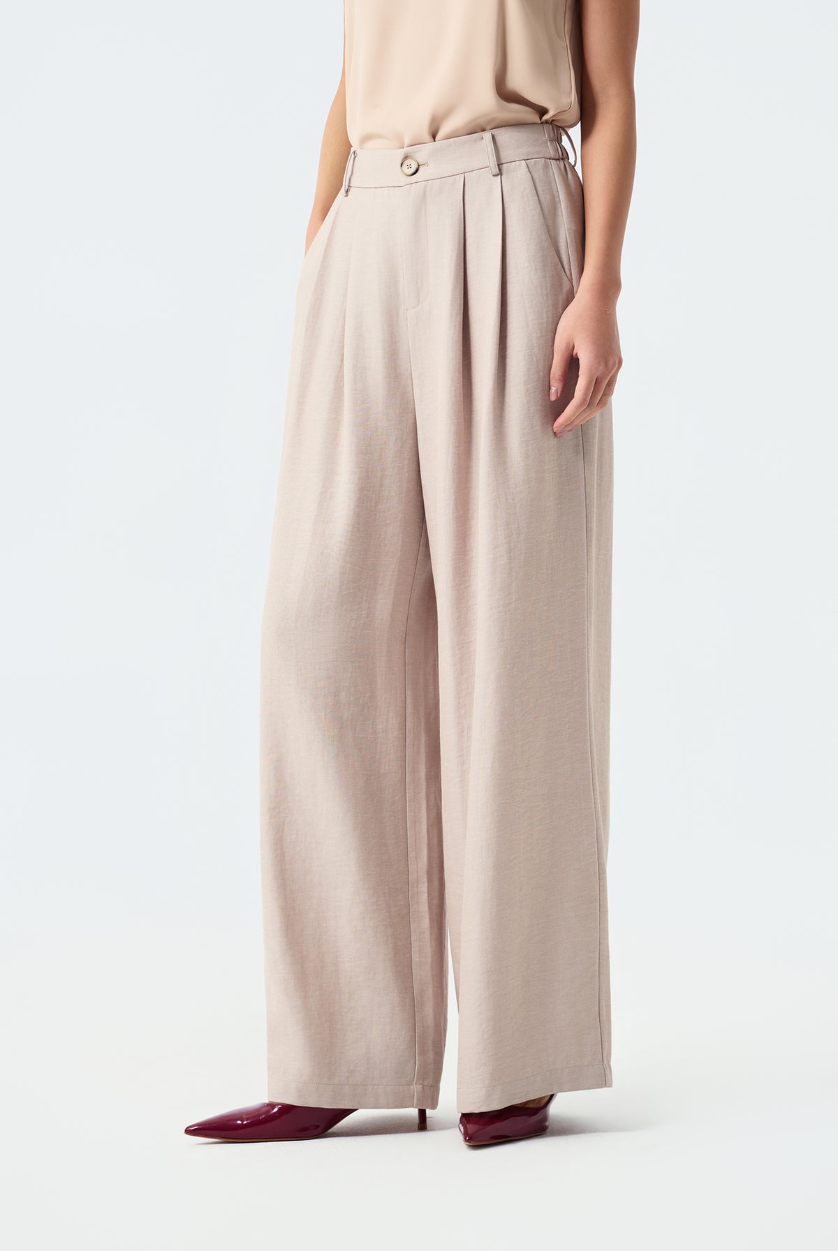 Lena Front-Pleated Wide-Leg Trousers