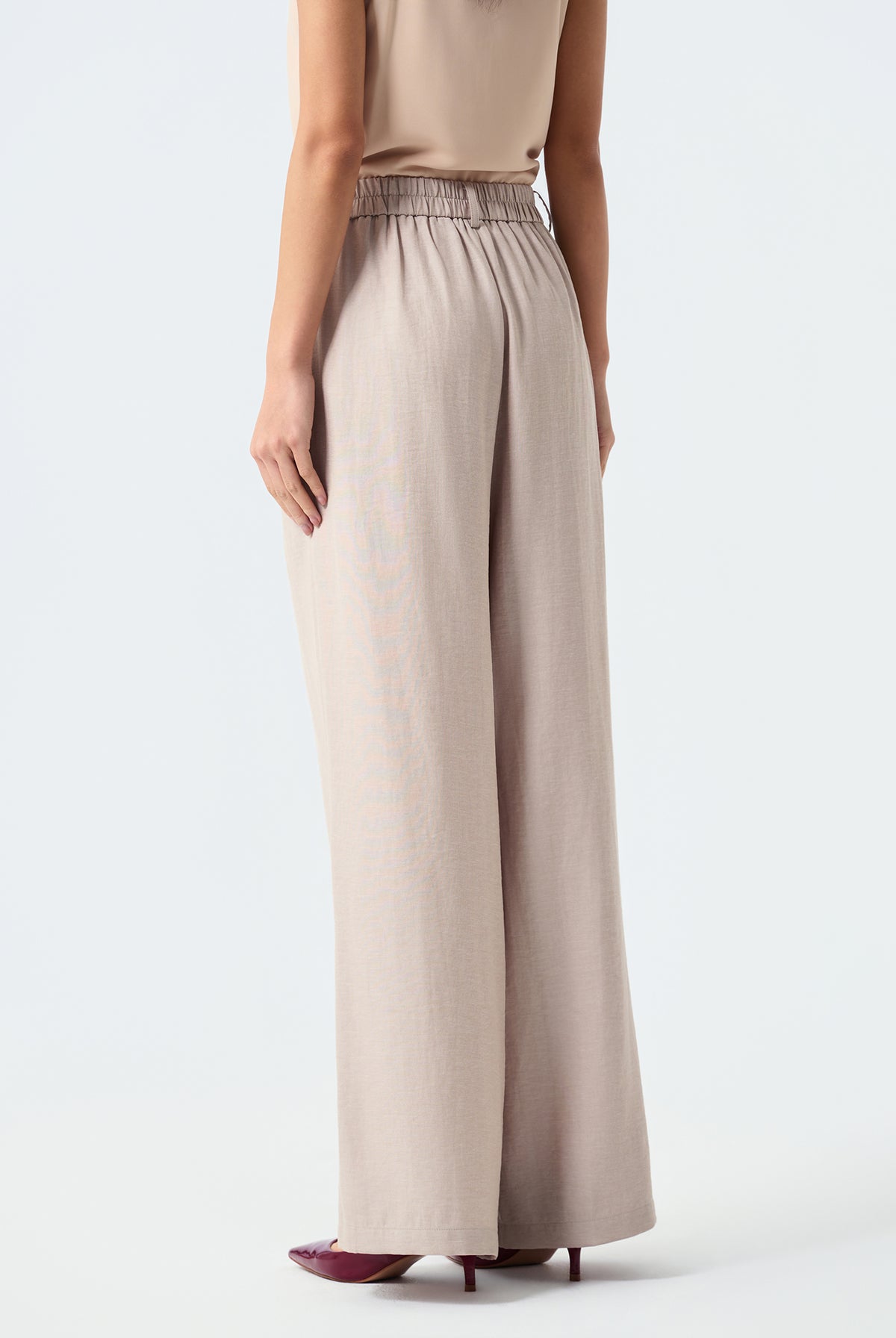 Lena Front-Pleated Wide-Leg Trousers