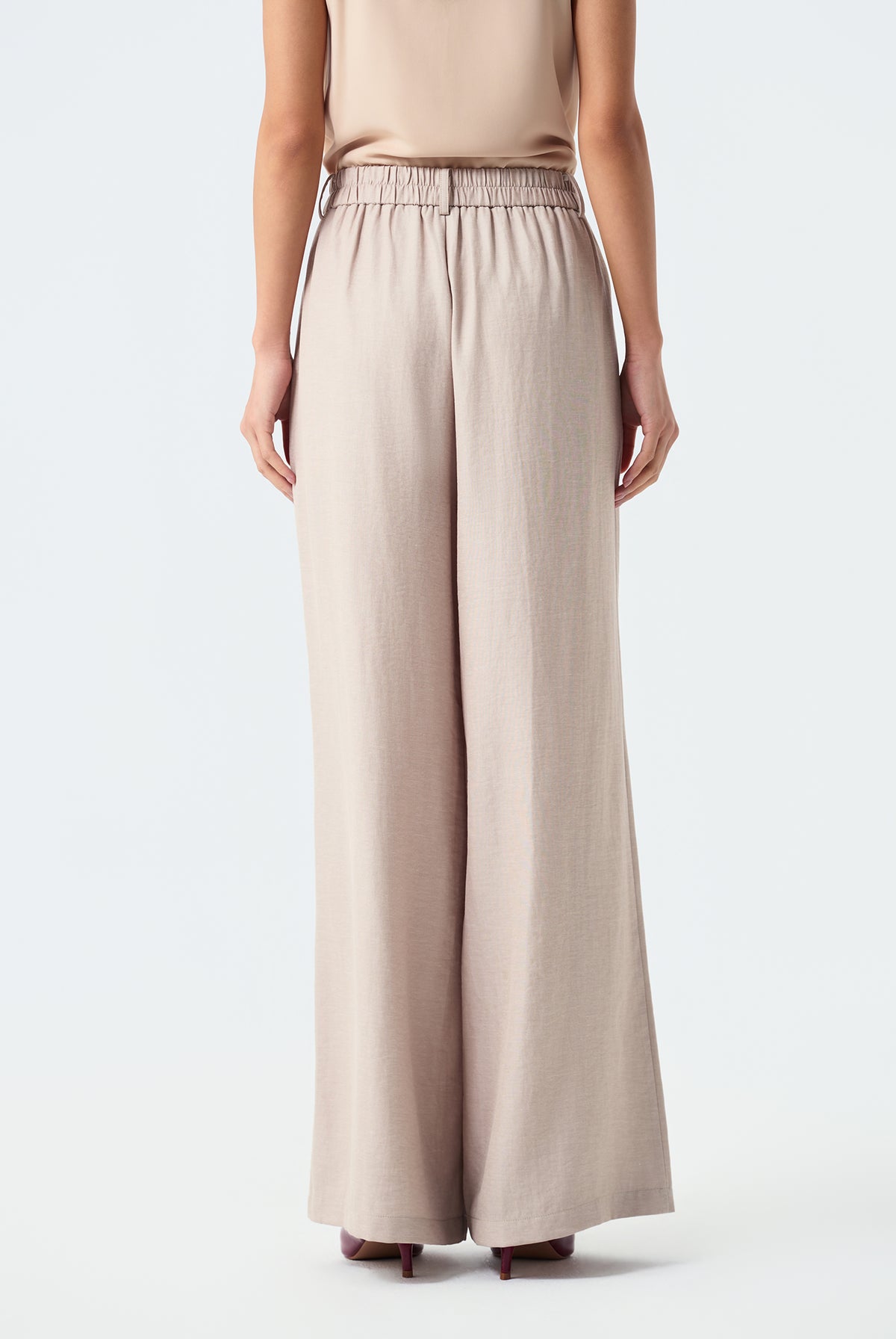 Lena Front-Pleated Wide-Leg Trousers