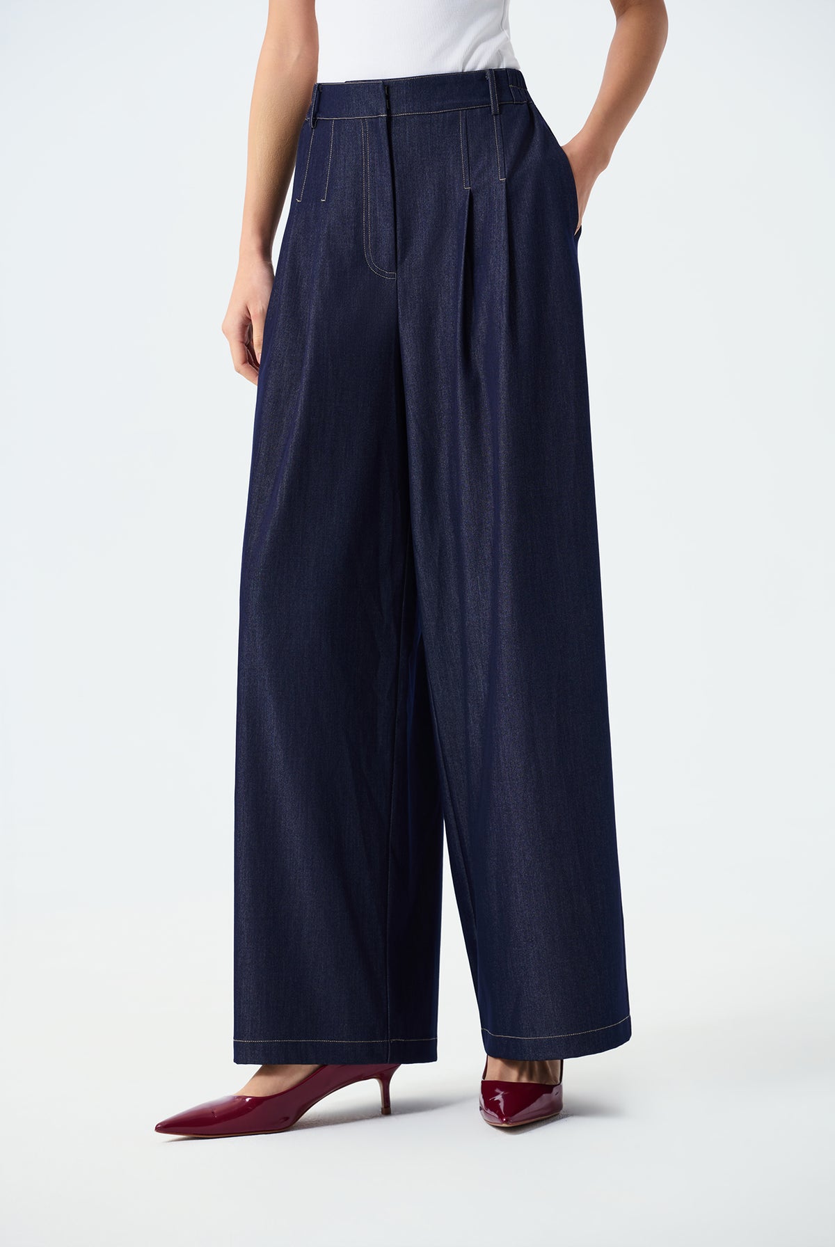 Evie Double-Pleated Wide Leg Trousers