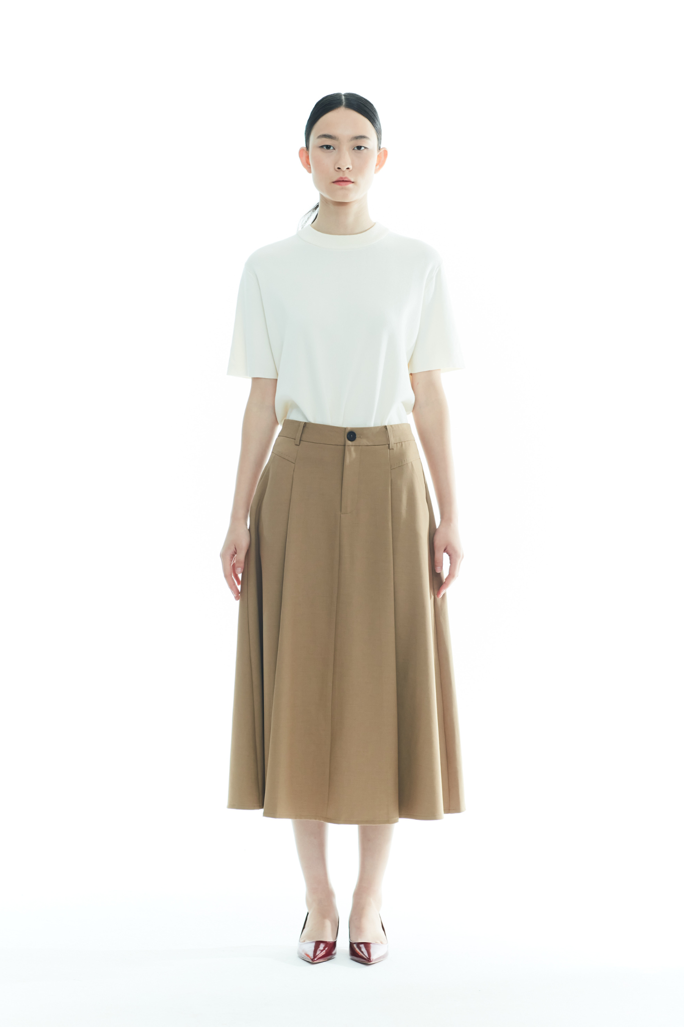 High-Waist A-Line Midi Skirt