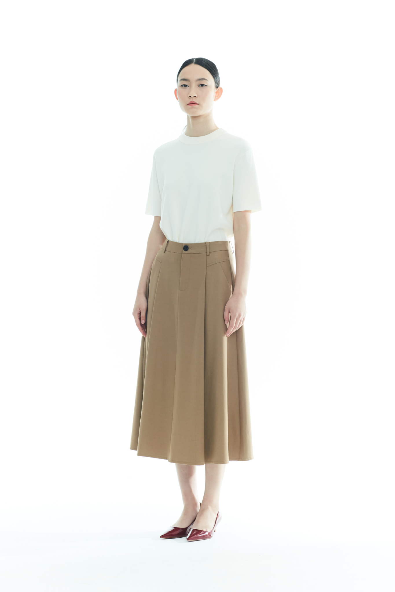 High-Waist A-Line Midi Skirt
