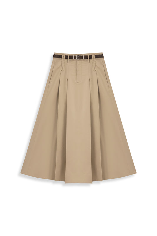 A-line Pleated Skirt with Belt