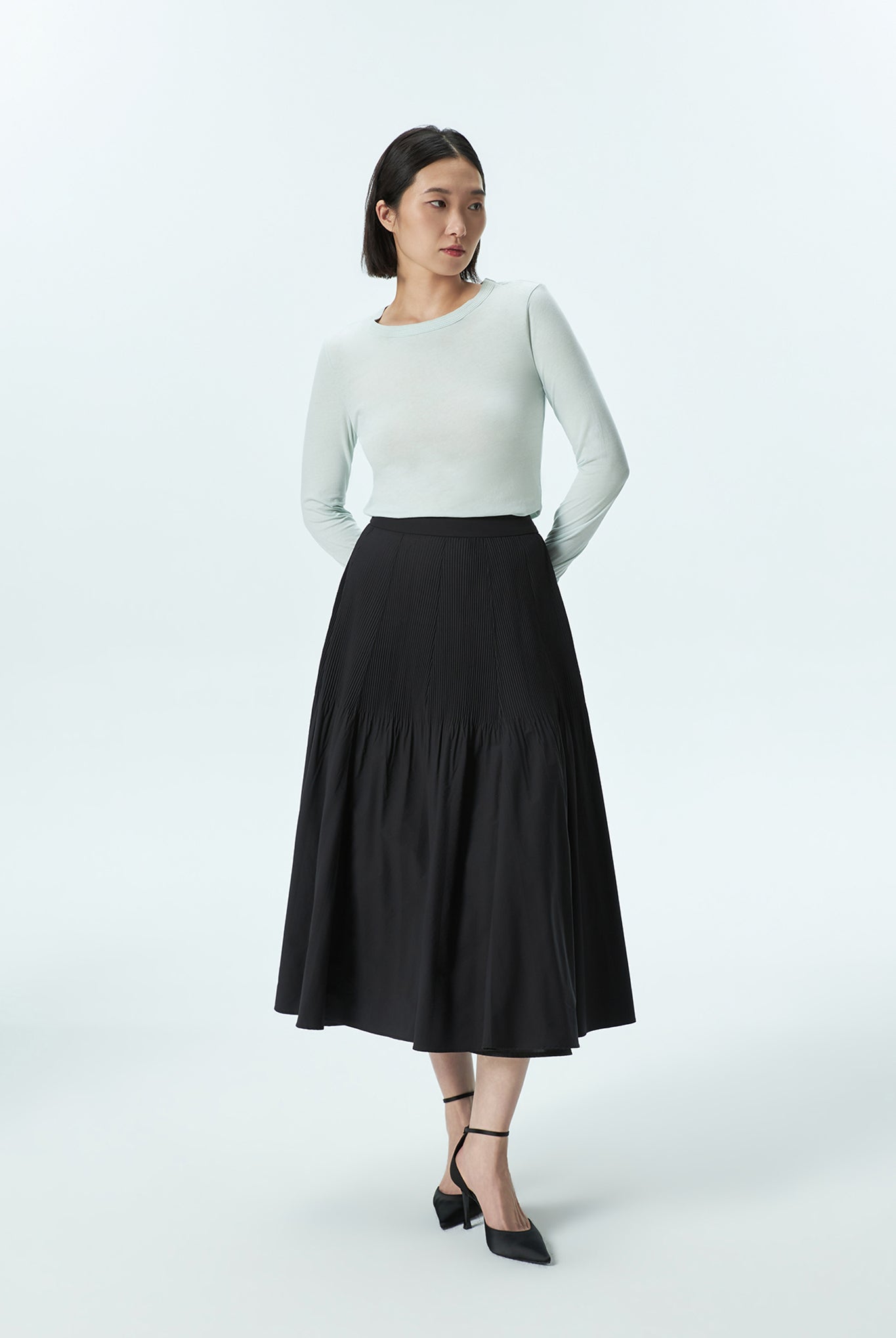 Heat-Pleated Flare Skirt