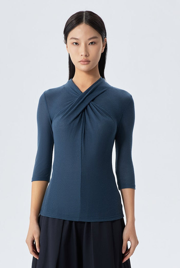 Paisley Twisted Front Neckline Jersey Knit Top