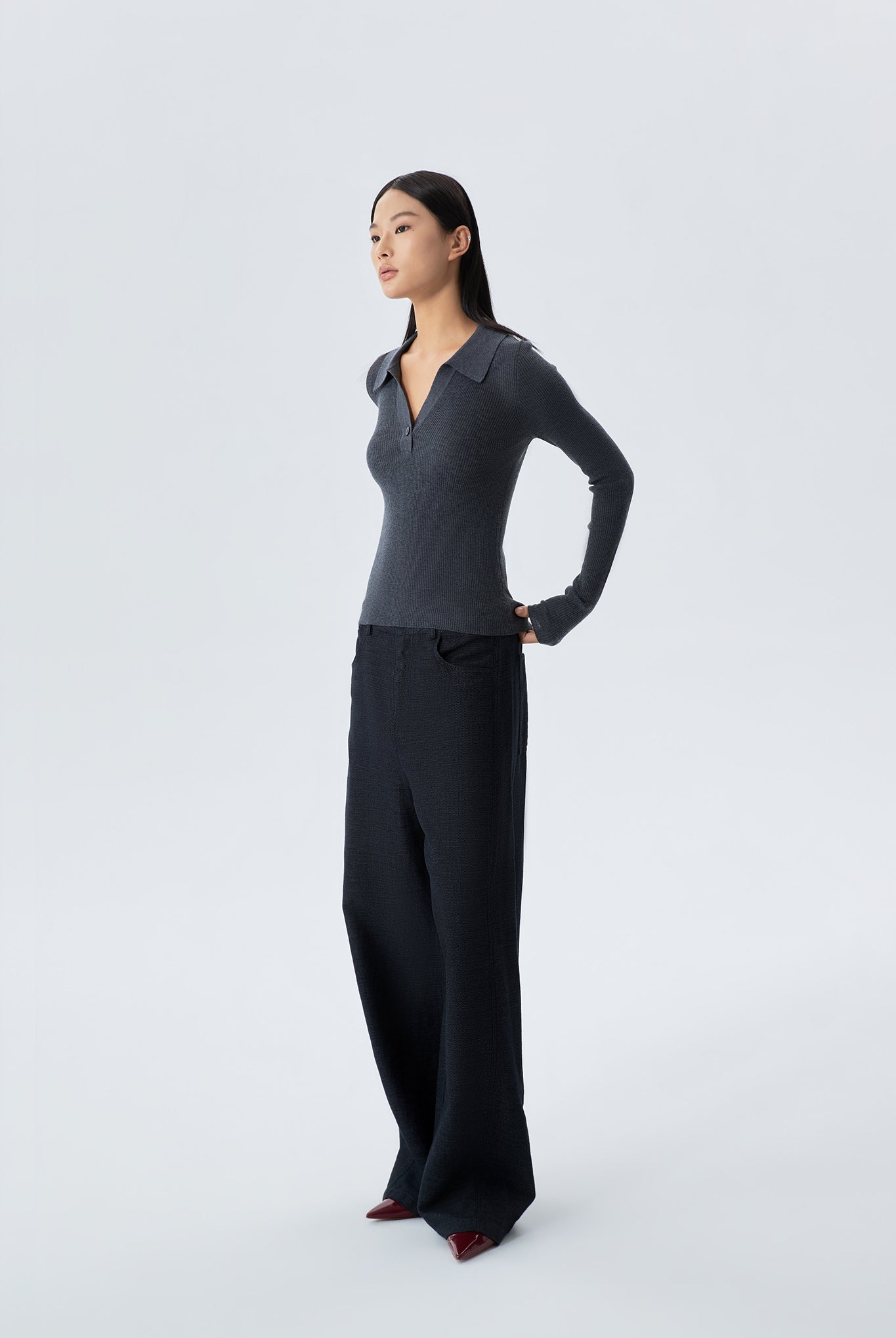 Sarah Long Sleeve Polo Collar Top
