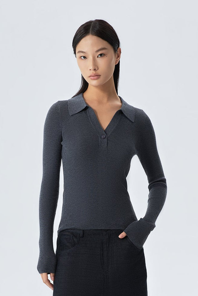 Sarah Long Sleeve Polo Collar Top