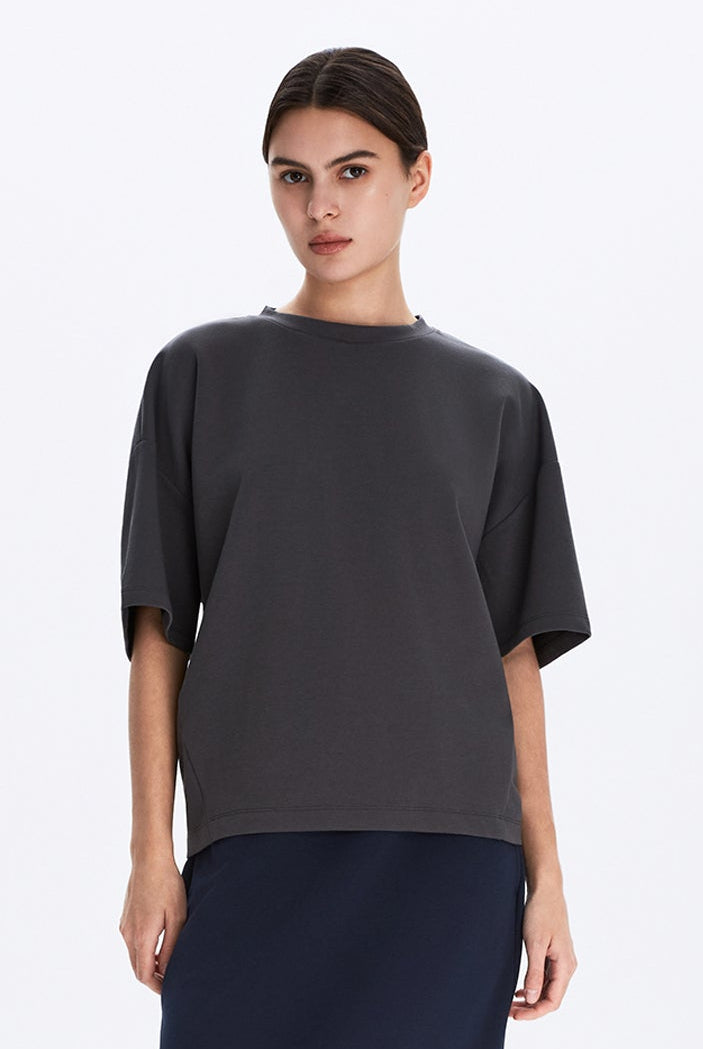 Boxy Jersey Knit Top With Back Gathered Detail