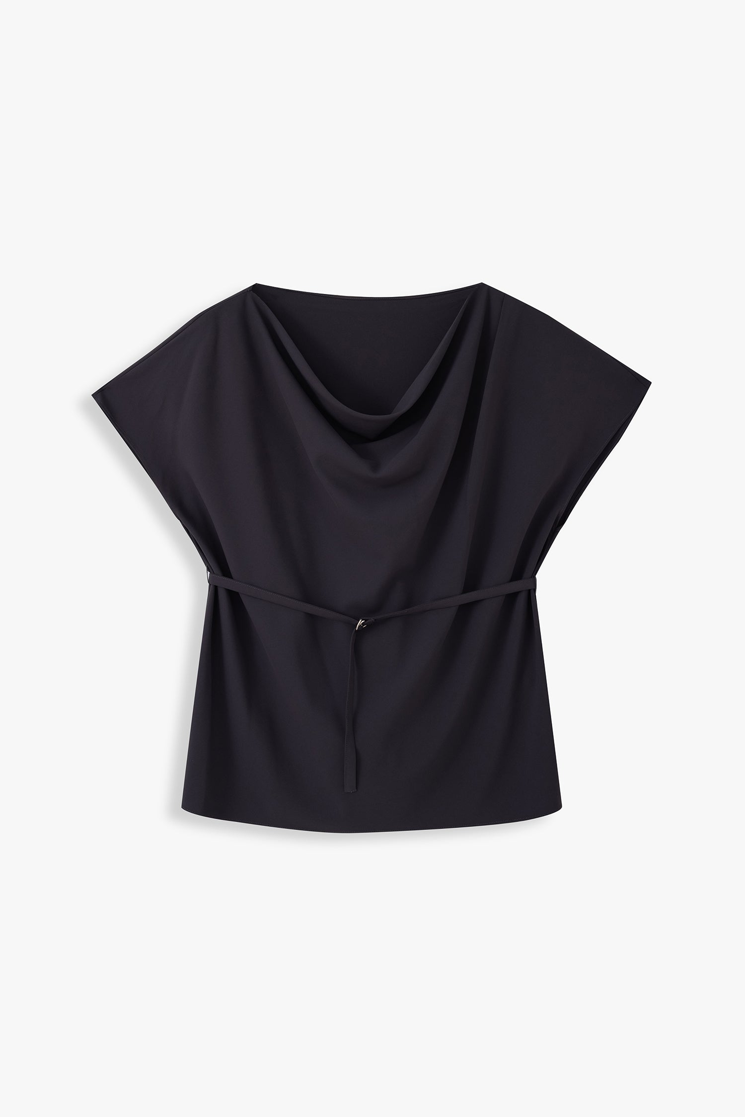 Boat Neck Blouse with Self-Tie