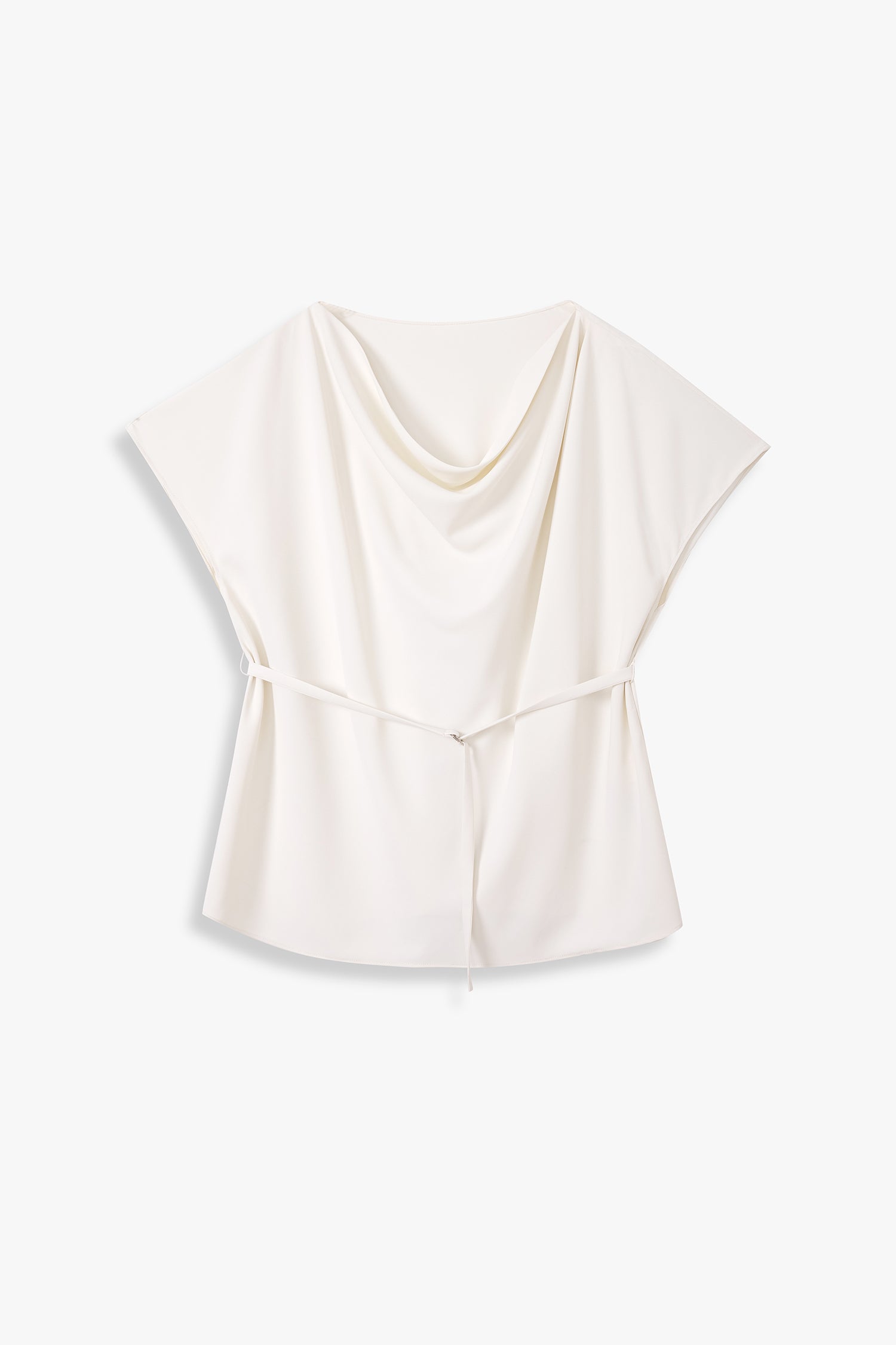 Boat Neck Blouse with Self-Tie