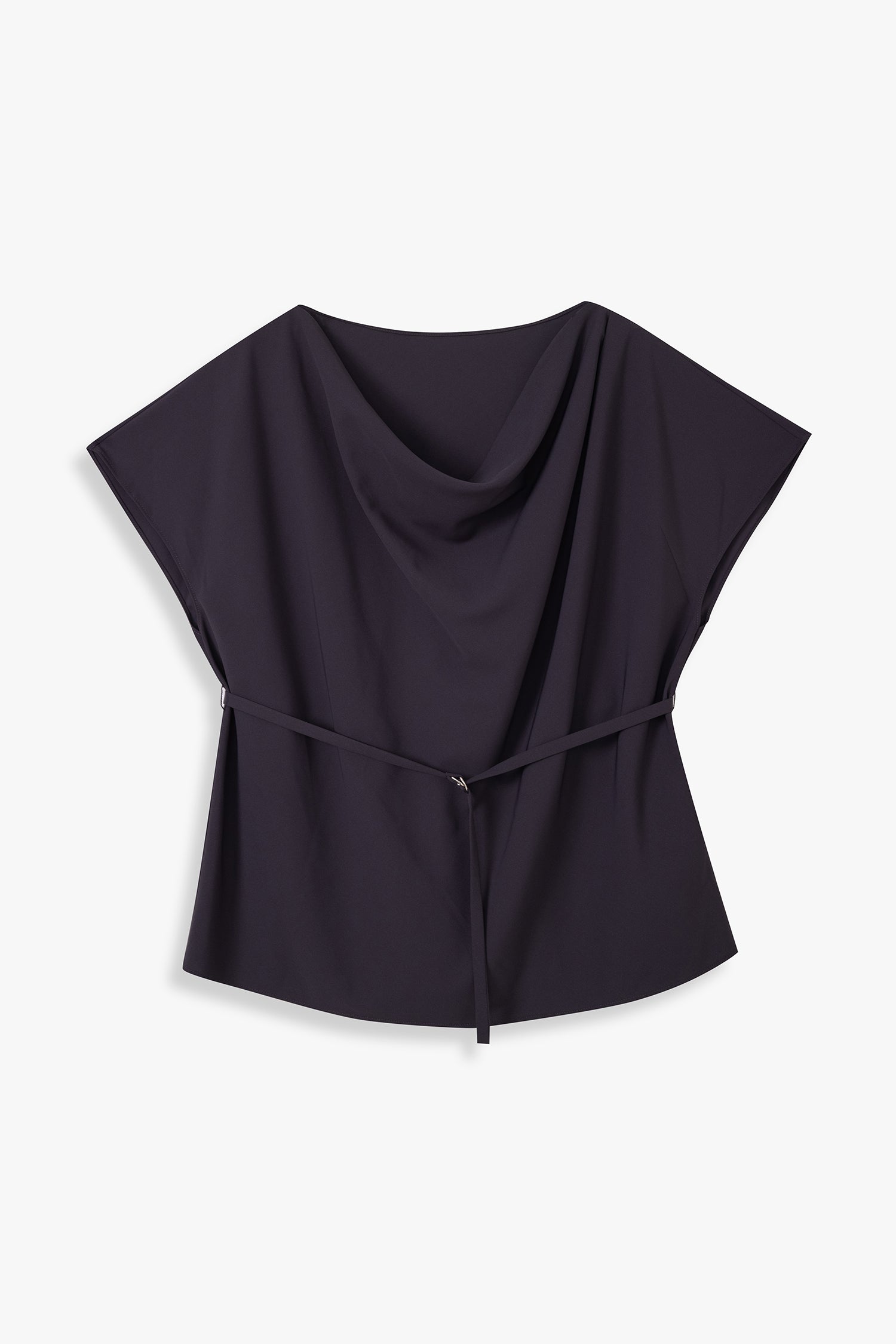 Boat Neck Blouse with Self-Tie